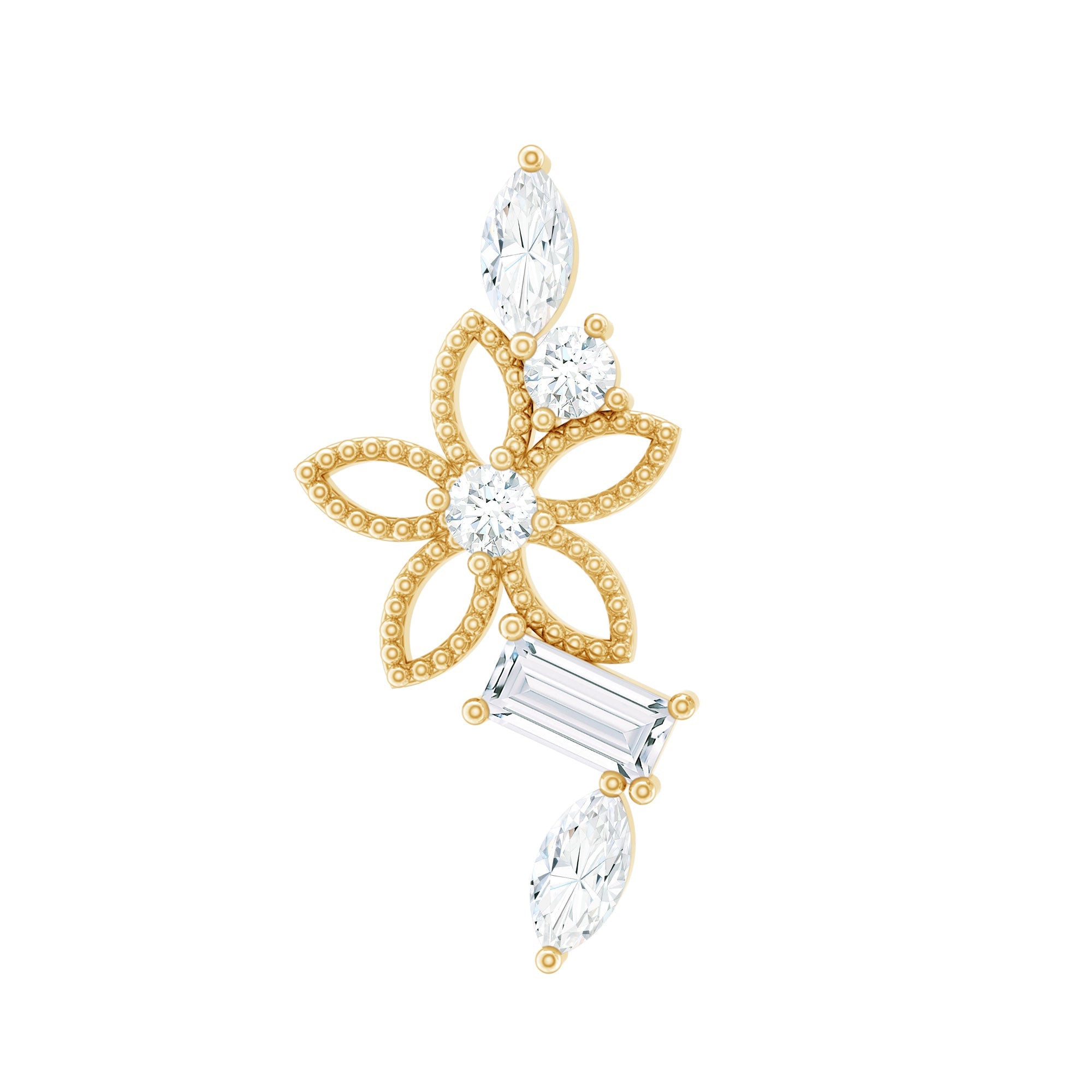 Unique Moissanite Flower Crawler Cartilage Earring