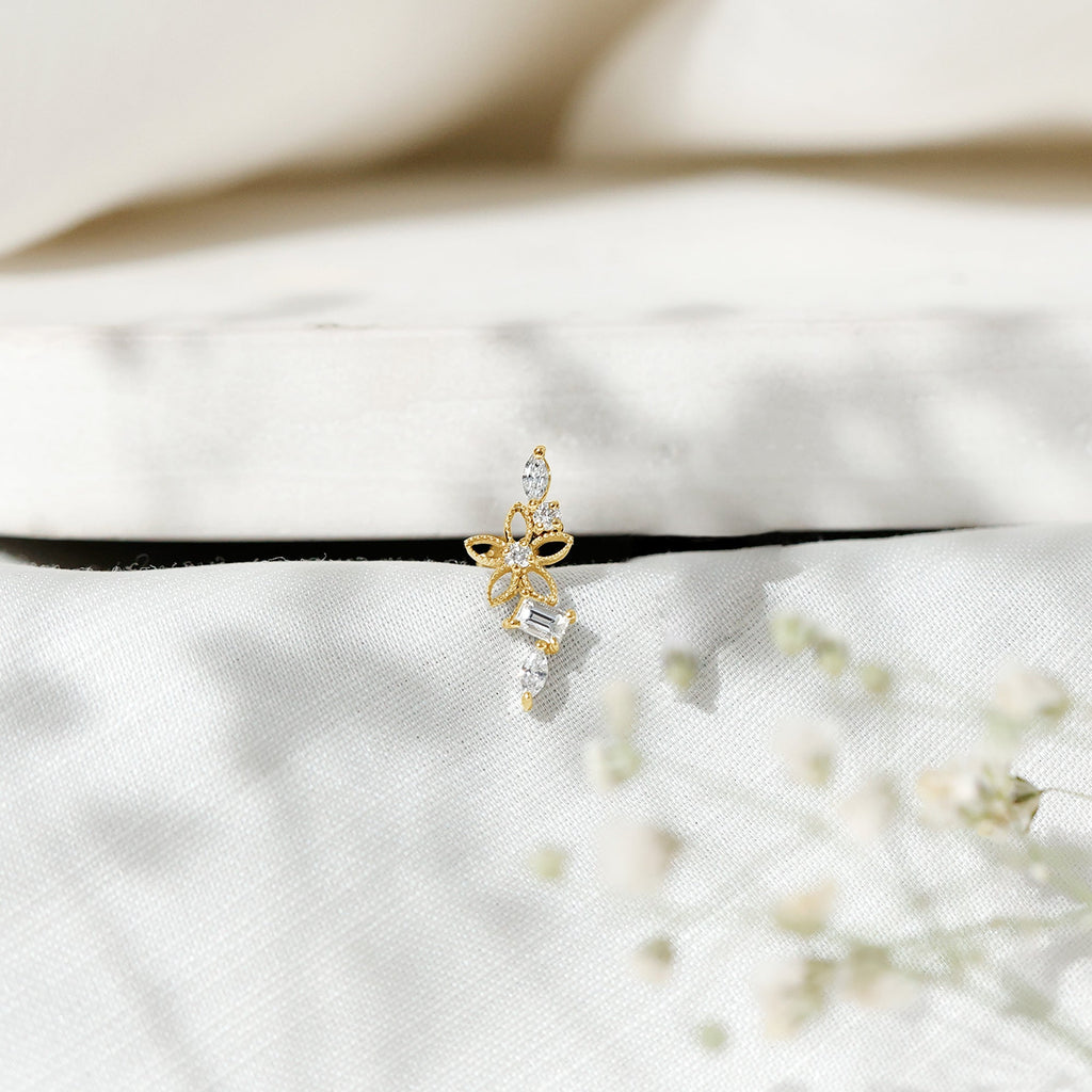 Unique Moissanite Flower Crawler Cartilage Earring
