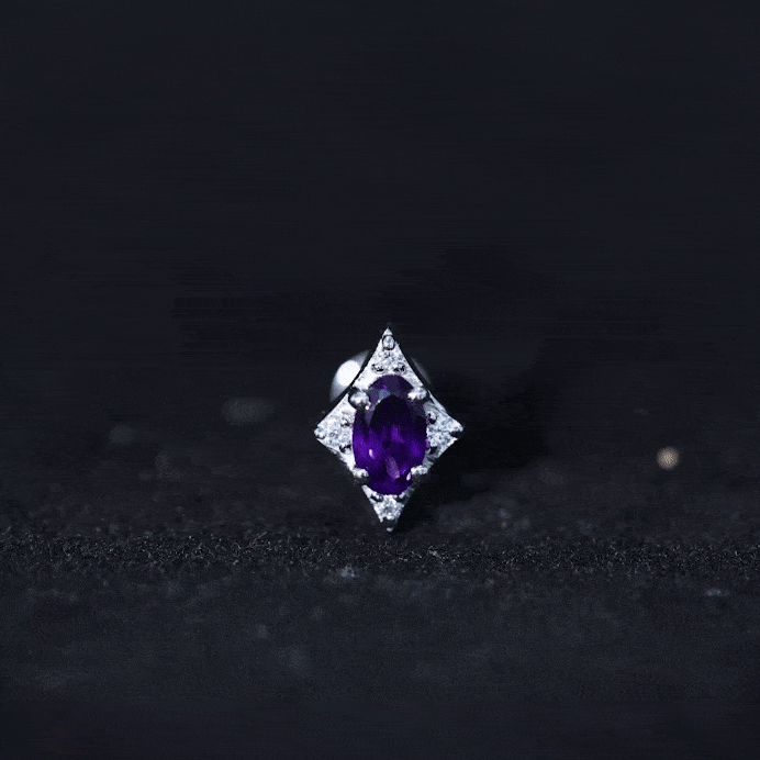 Oval Natural Amethyst Tragus Earring with Moissanite