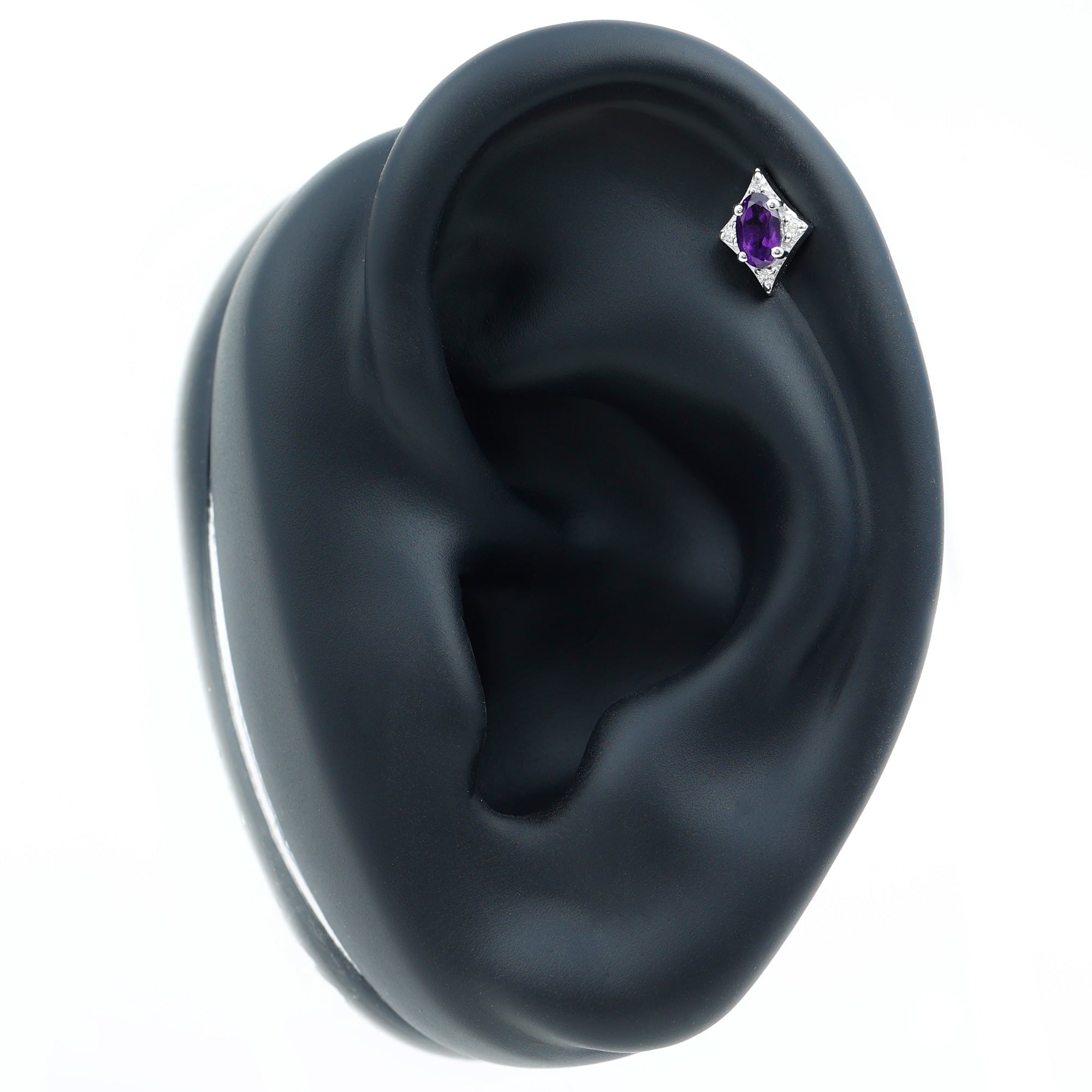 Oval Natural Amethyst Tragus Earring with Moissanite