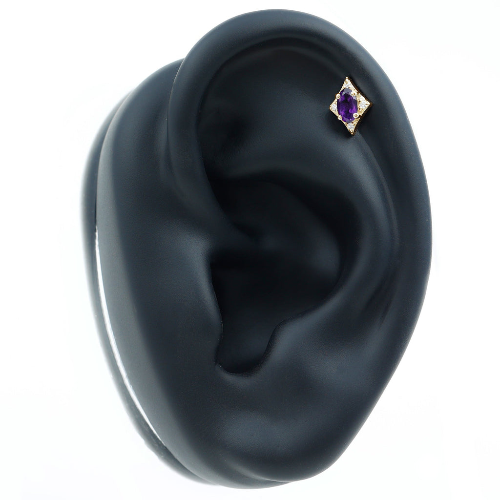 Oval Natural Amethyst Tragus Earring with Moissanite
