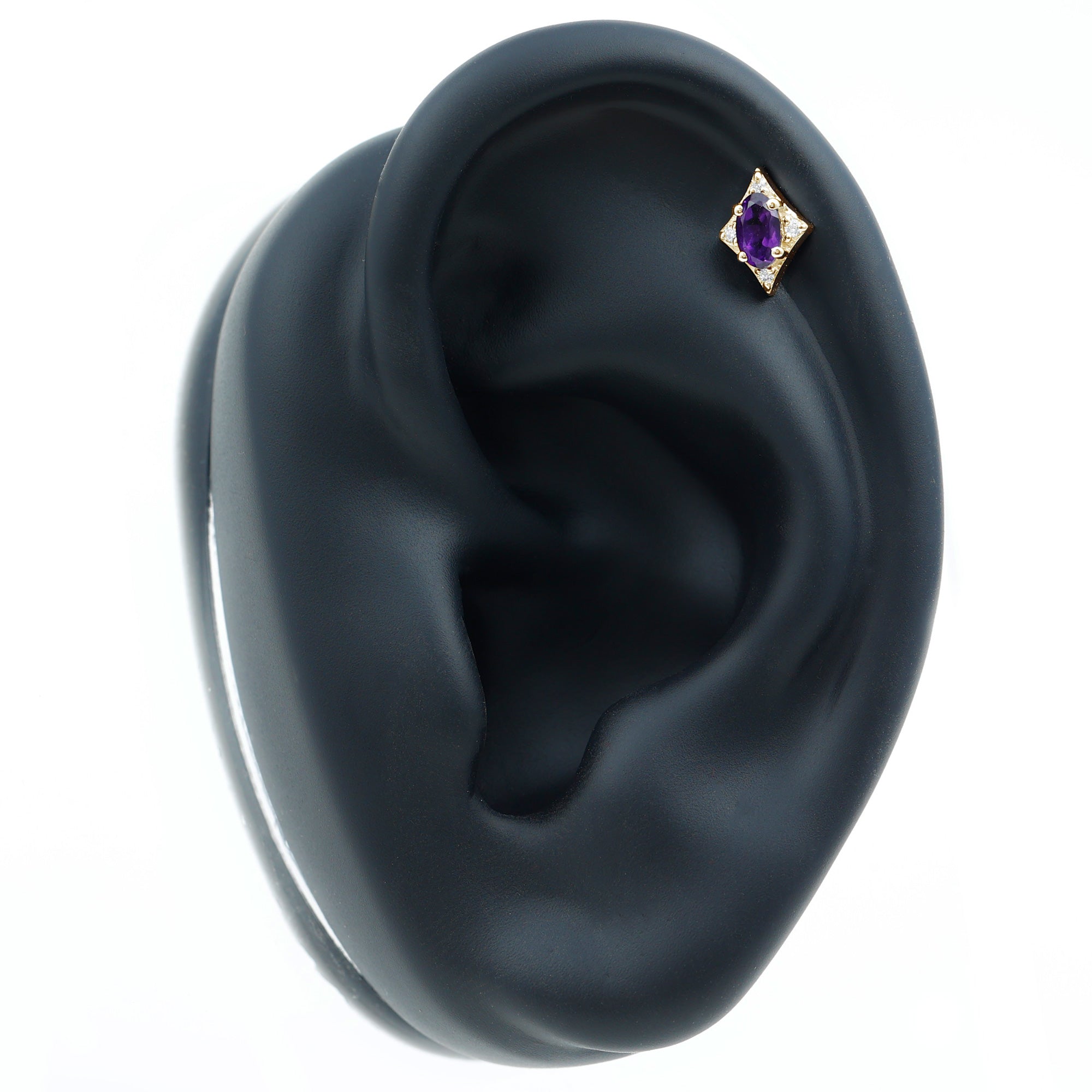 Oval Natural Amethyst Tragus Earring with Moissanite