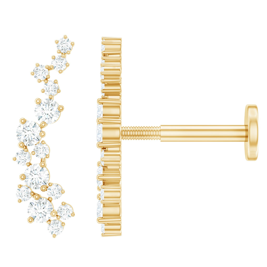Natural Diamond Cluster Crawler Earring for Helix Piercing