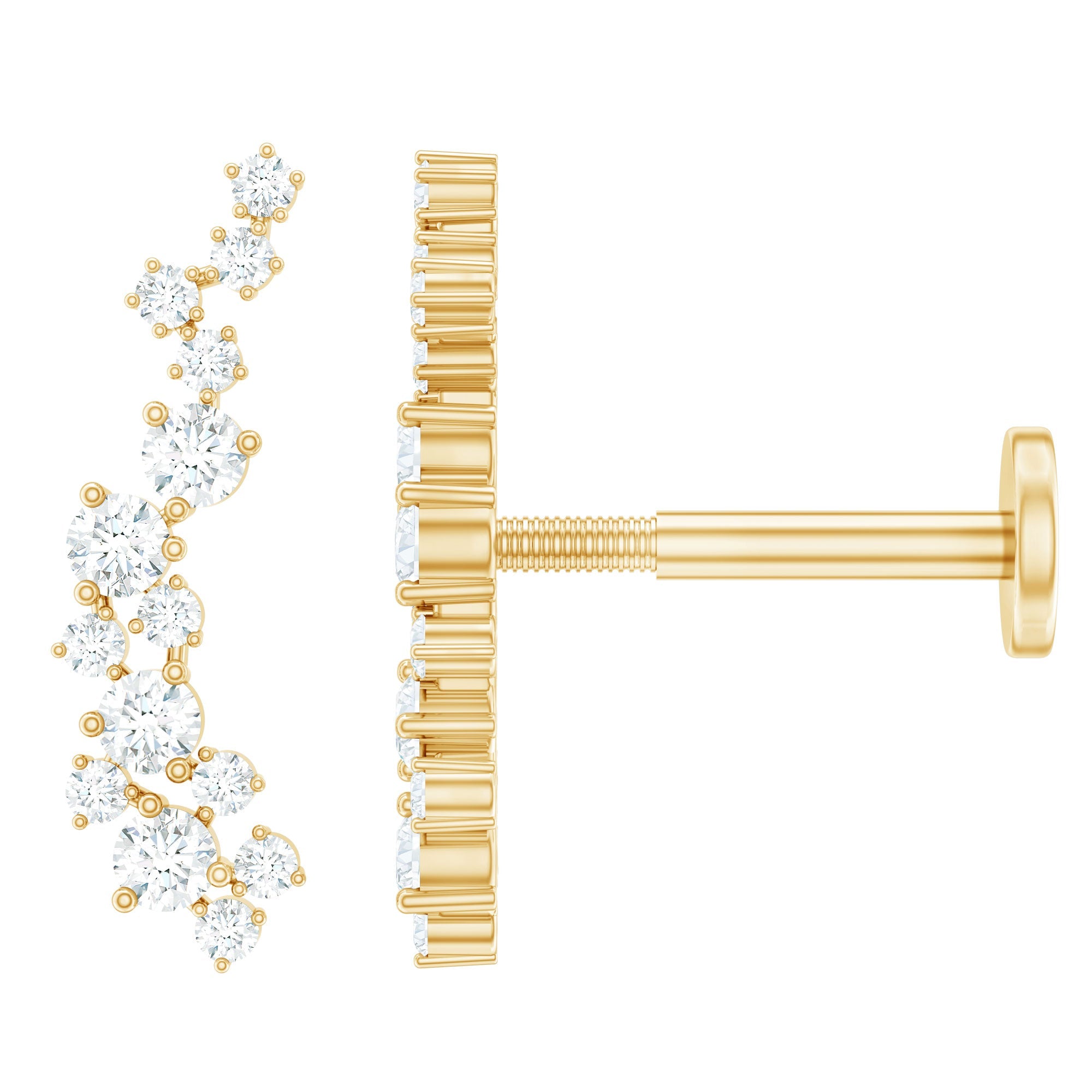 Natural Diamond Cluster Crawler Earring for Helix Piercing