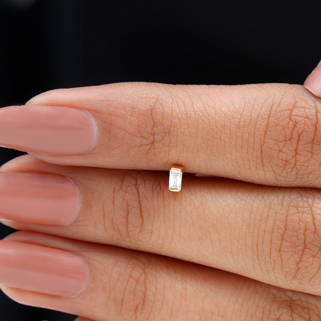 Baguette Moissanite Tragus Earring in Bar Setting