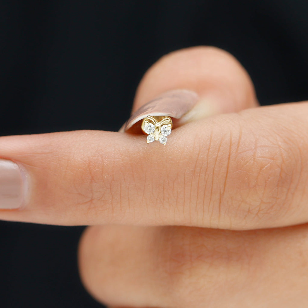 Natural Diamond Butterfly Earring for Cartilage Piercing