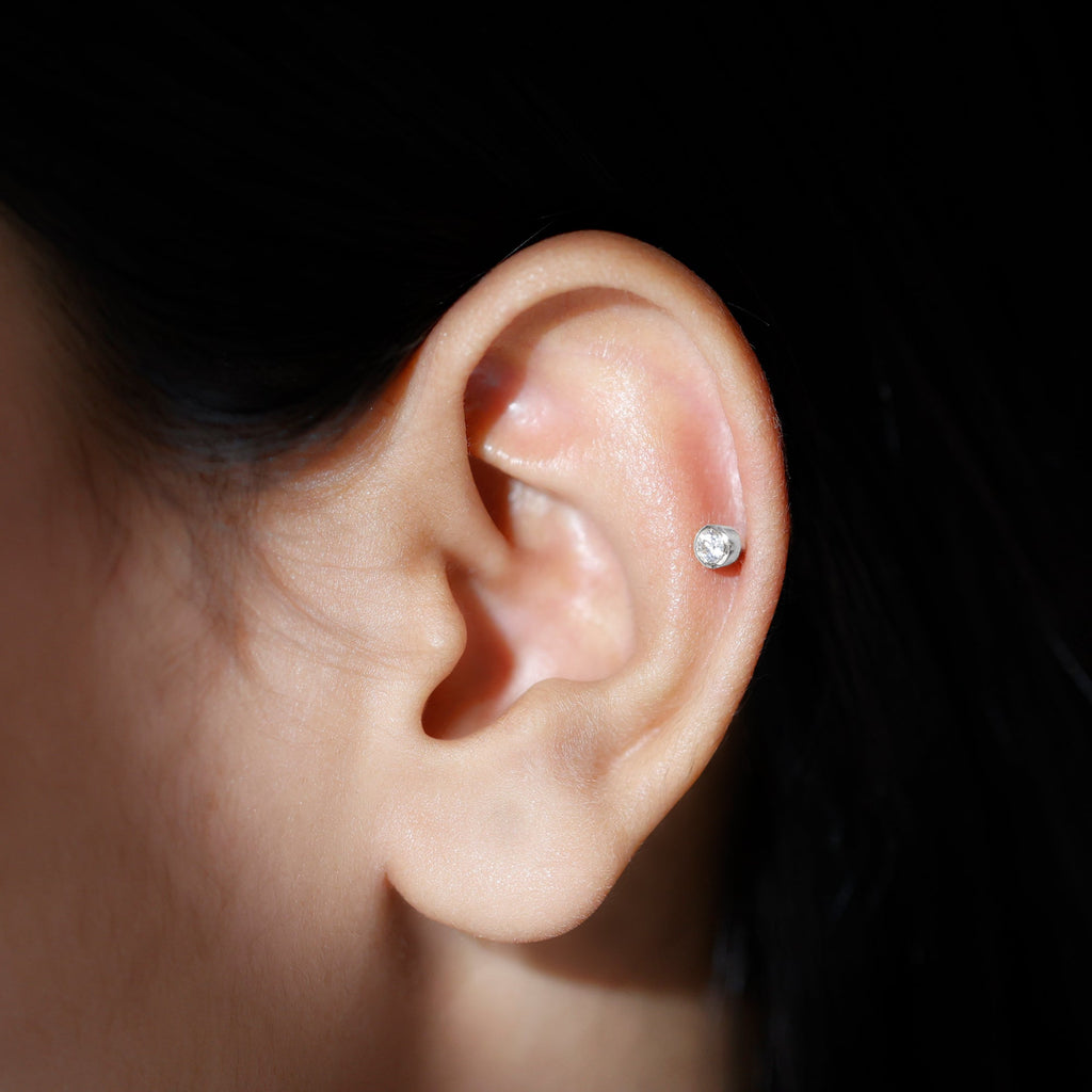 Bezel Set Diamond Cartilage Earring with Flat Back