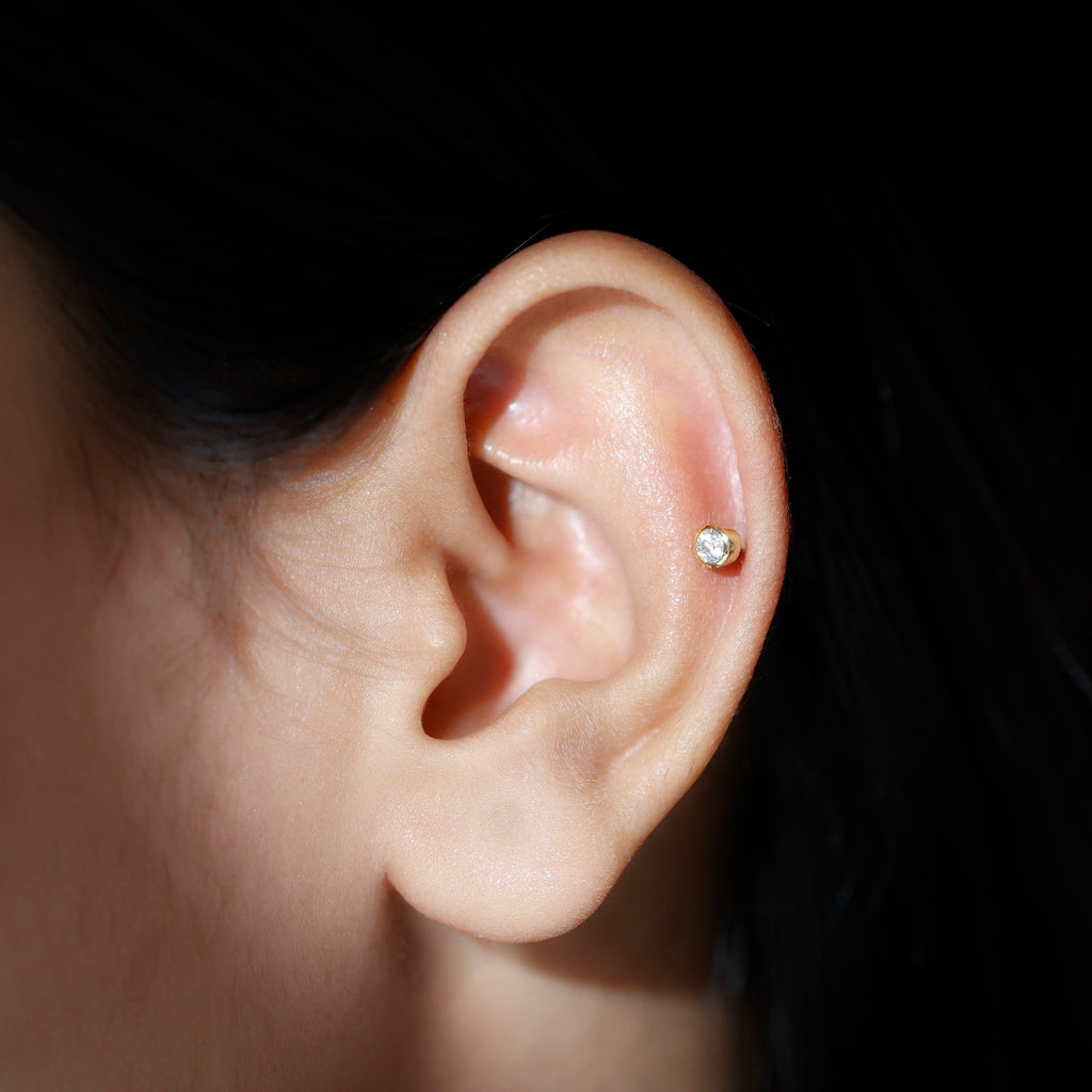 Bezel Set Diamond Cartilage Earring with Flat Back