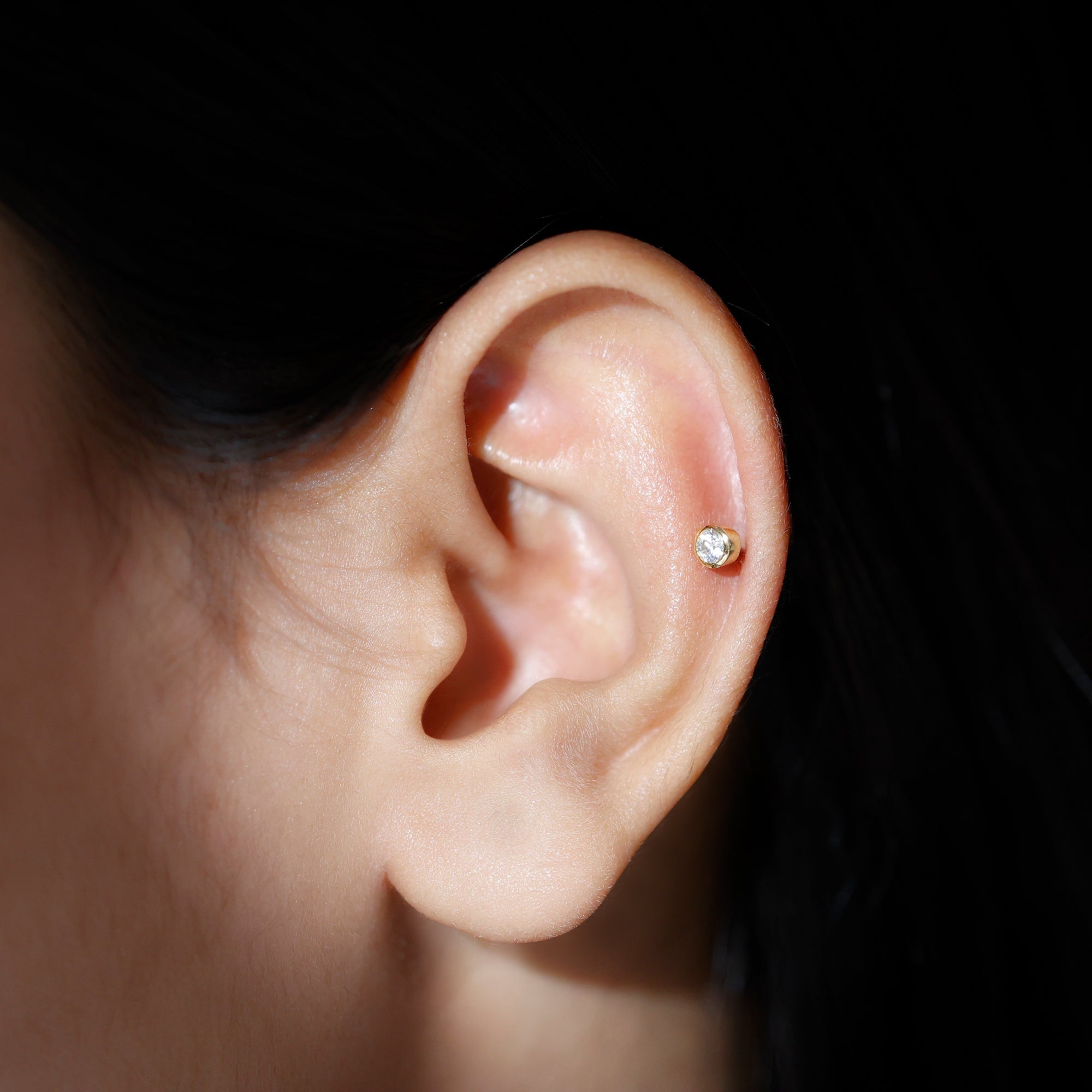 Bezel Set Diamond Cartilage Earring with Flat Back