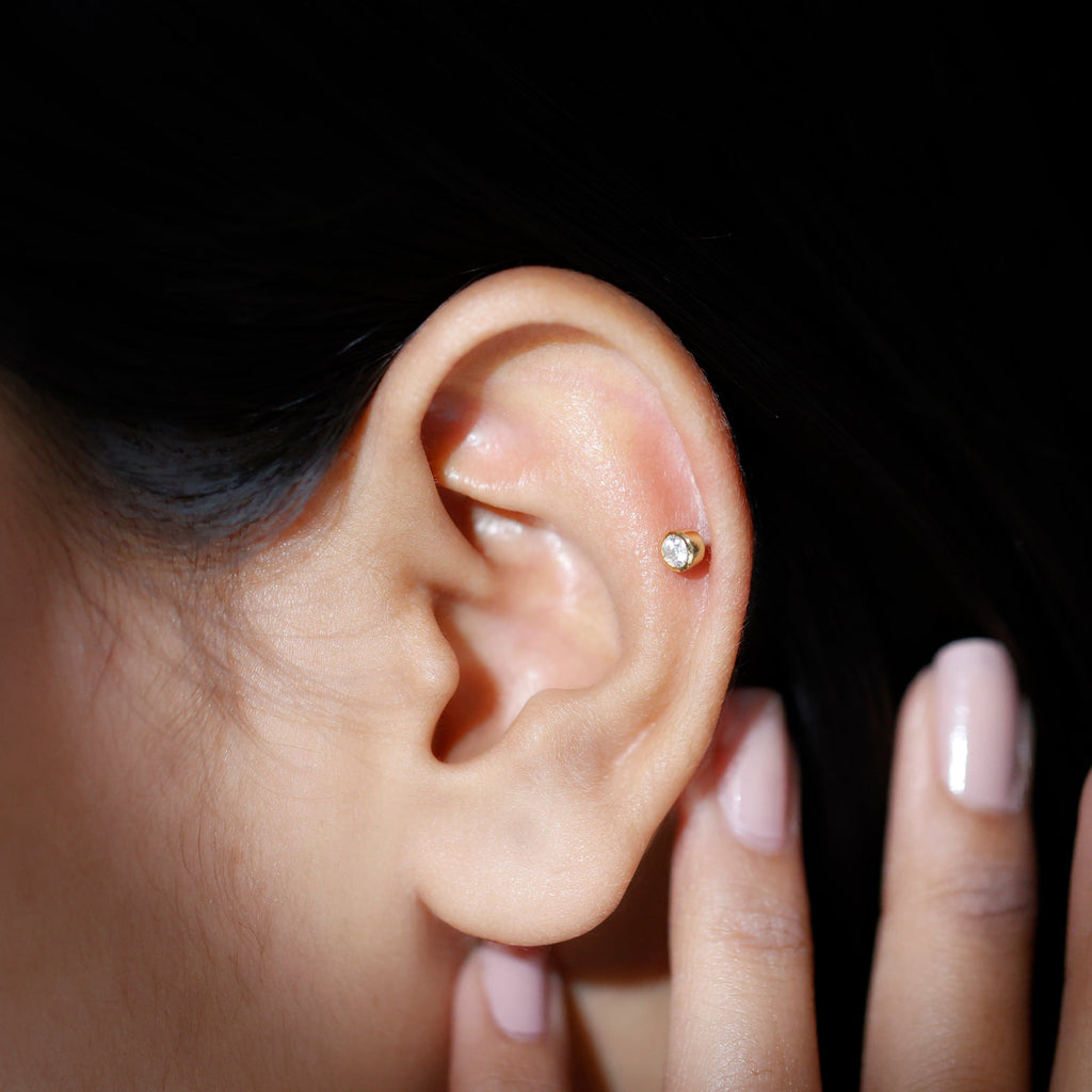 Bezel Set Diamond Cartilage Earring with Flat Back