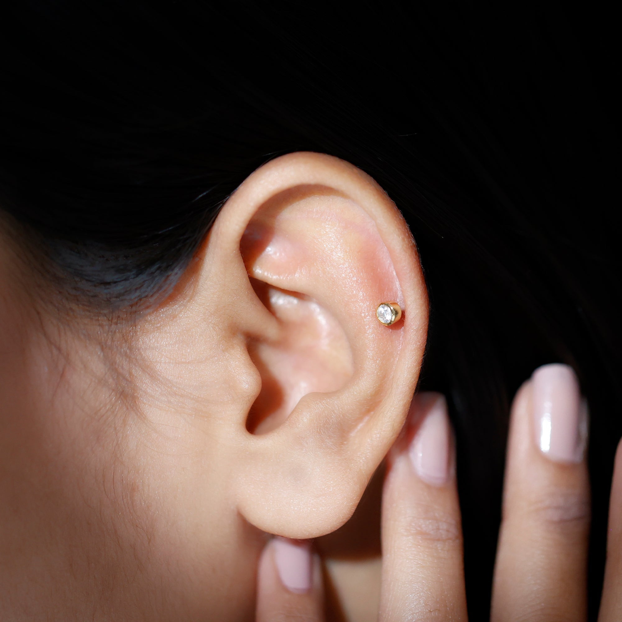 Bezel Set Diamond Cartilage Earring with Flat Back