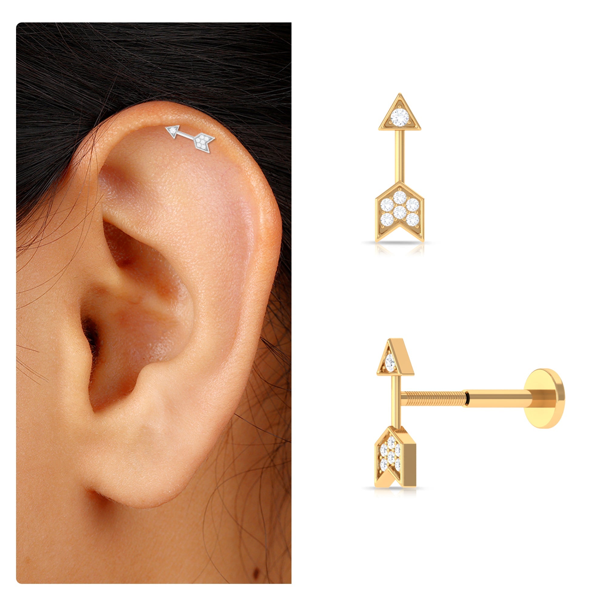 Dainty Diamond Gold Arrow Earring for Helix Piercing