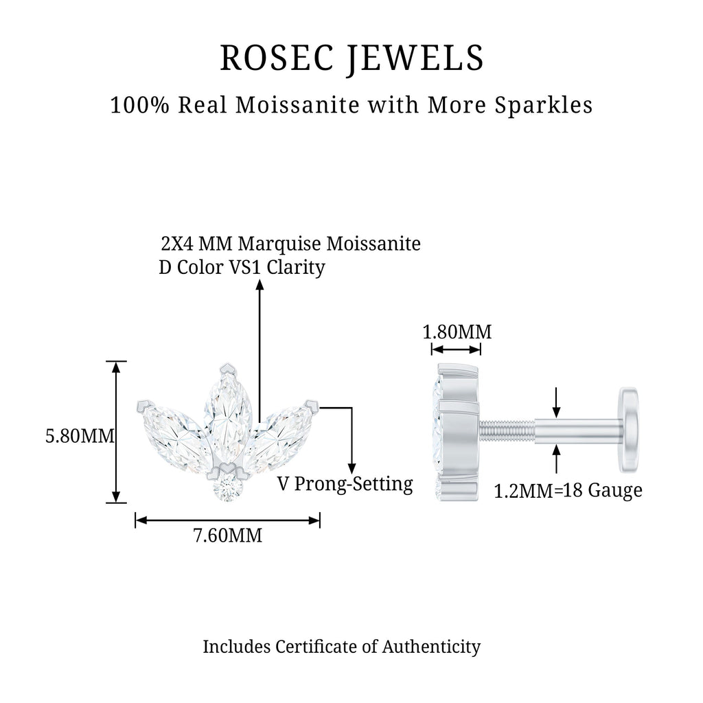 Marquise Moissanite Lotus Flower Helix Earring