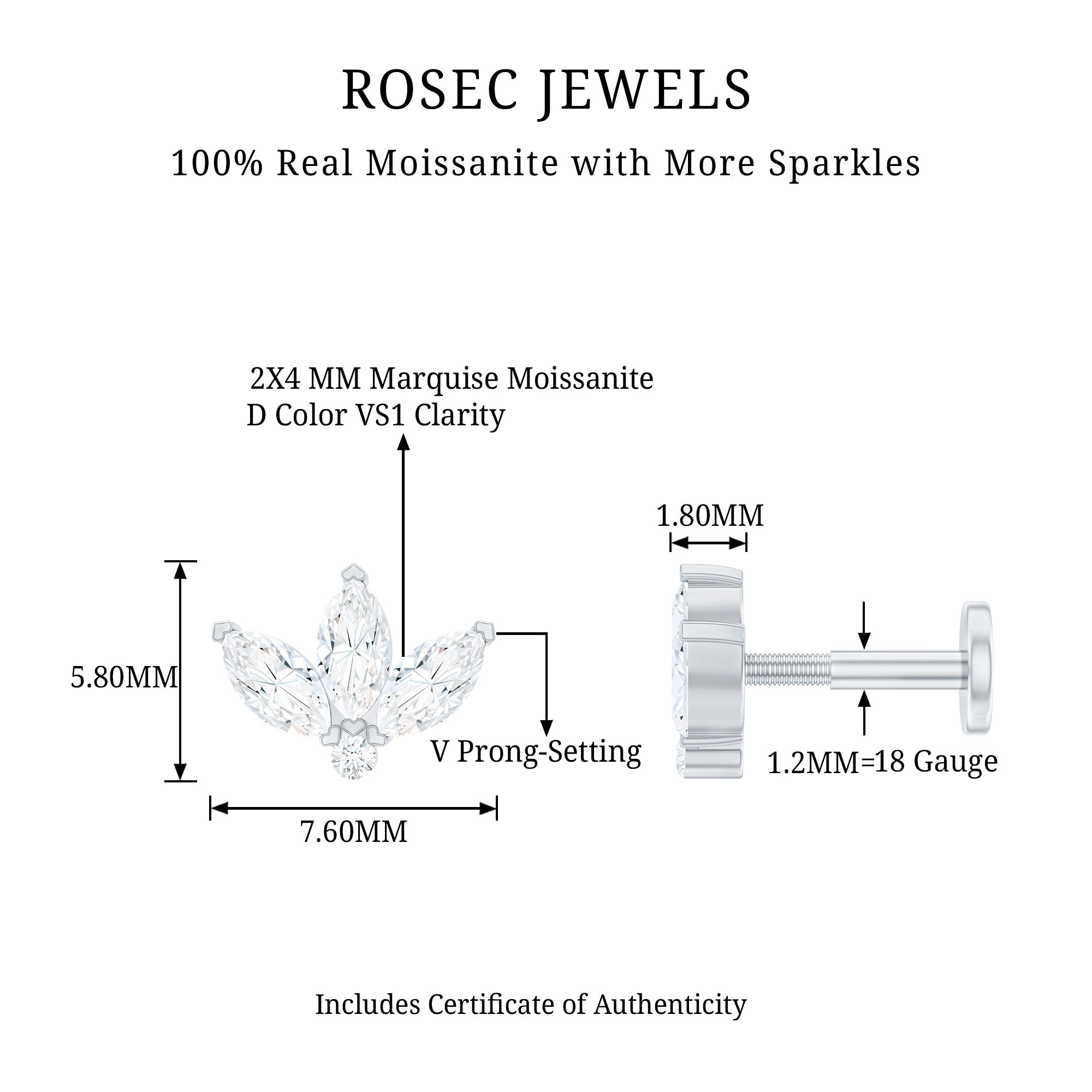 Marquise Moissanite Lotus Flower Helix Earring