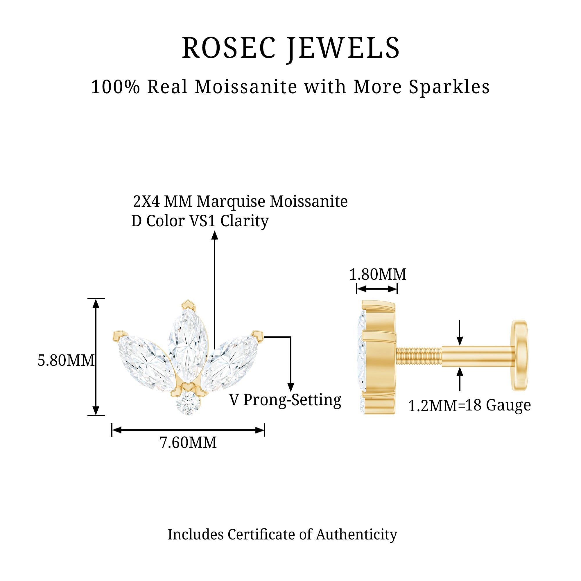 Marquise Moissanite Lotus Flower Helix Earring