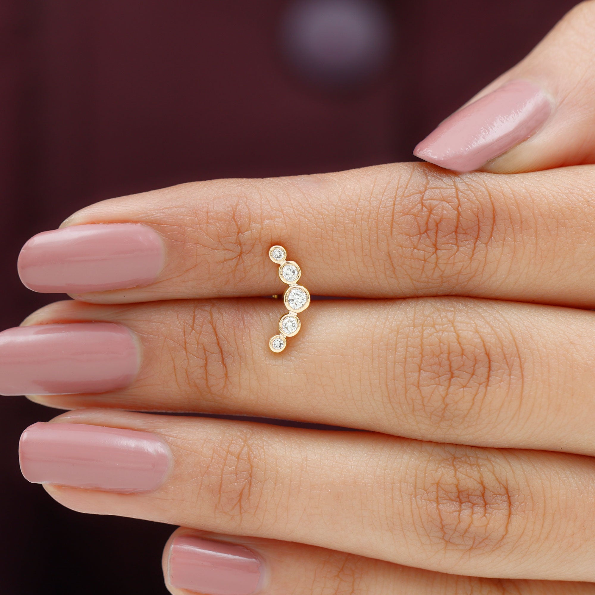 Bezel Set Moissanite Curved Helix Earring in Graduated Style