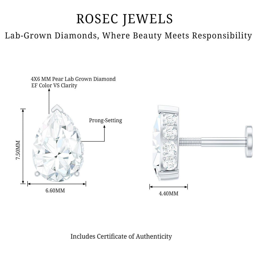 Pear Shaped Moissanite Solitaire Cartilage Earring