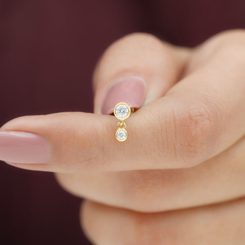 Certified Round Diamond Helix Drop Earring in Bezel Set