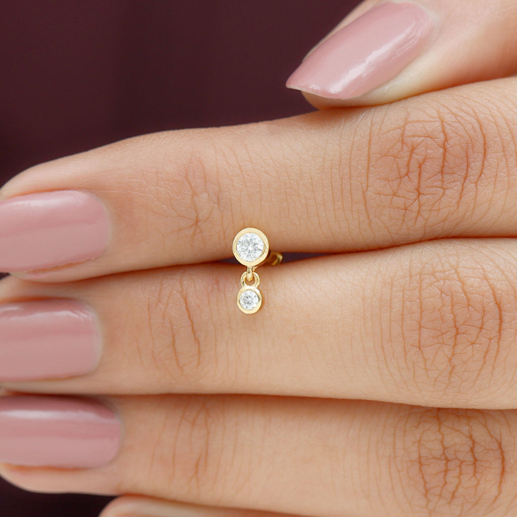 Certified Round Diamond Helix Drop Earring in Bezel Set