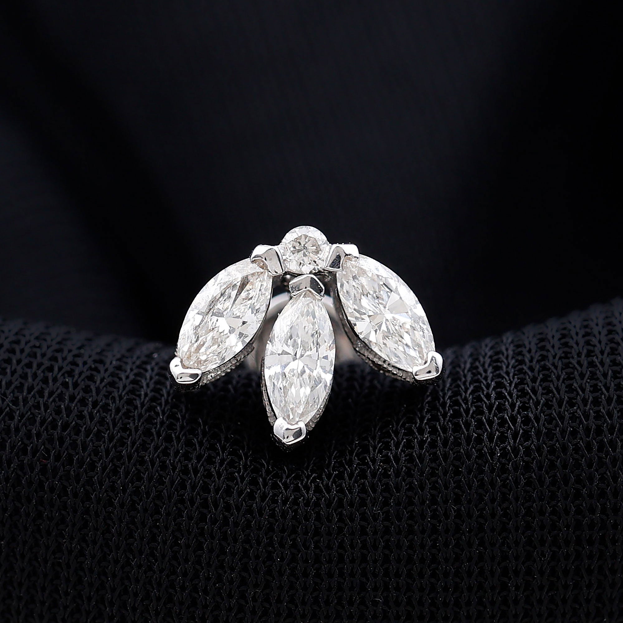 Certified Marquise Moissanite Lotus Flower Earring for Helix Piercing