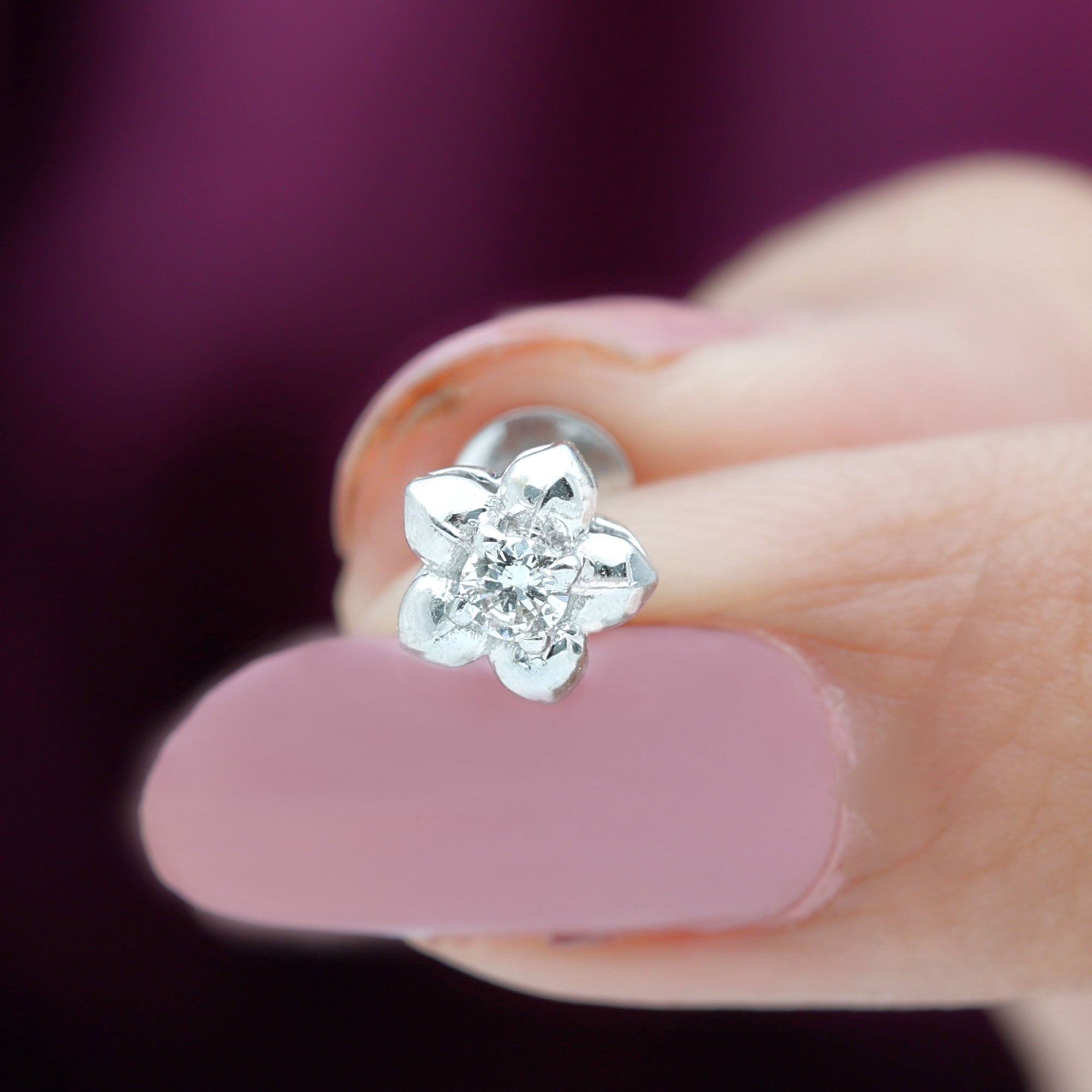 Round Moissanite Flower Earring for Helix Piercing