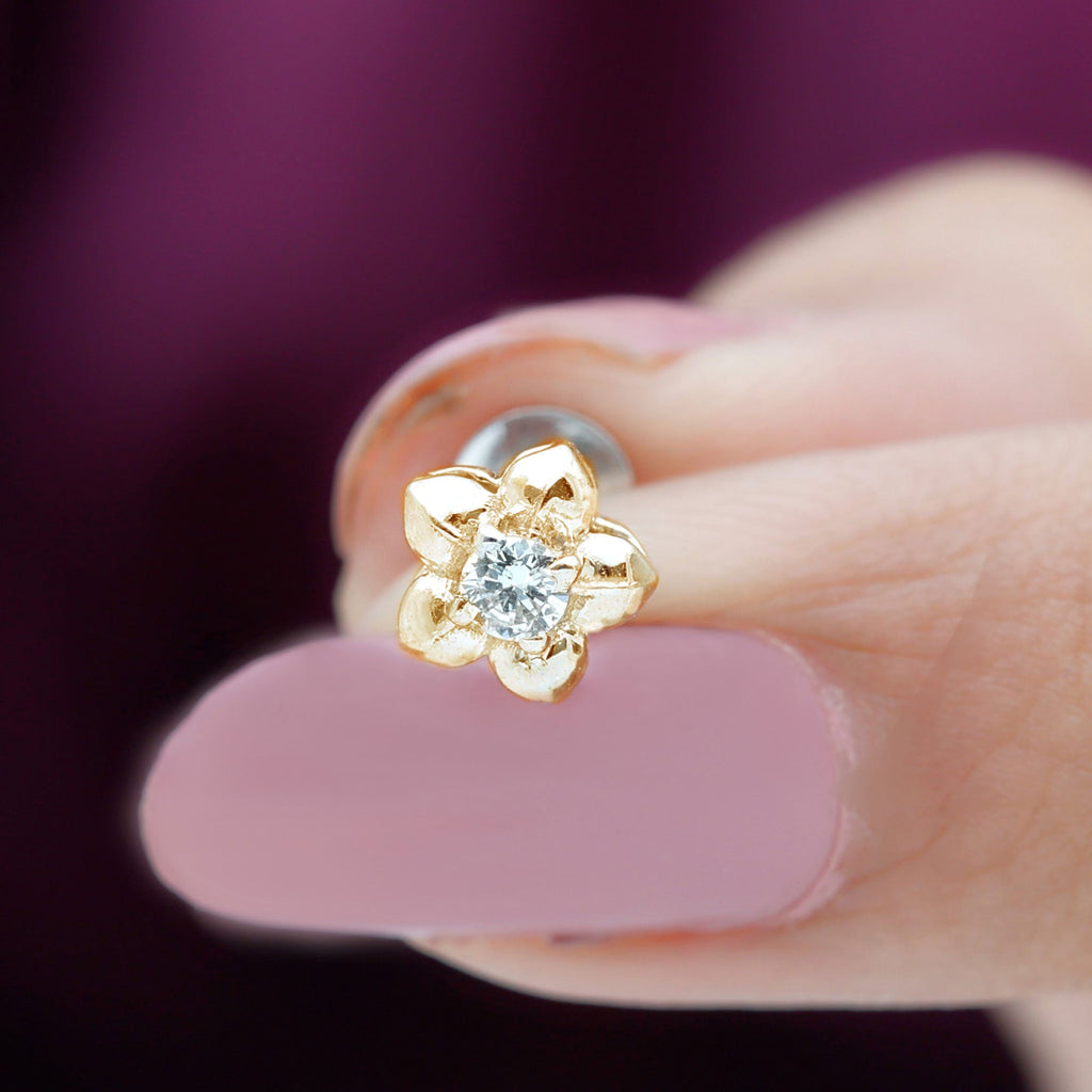Round Moissanite Flower Earring for Helix Piercing