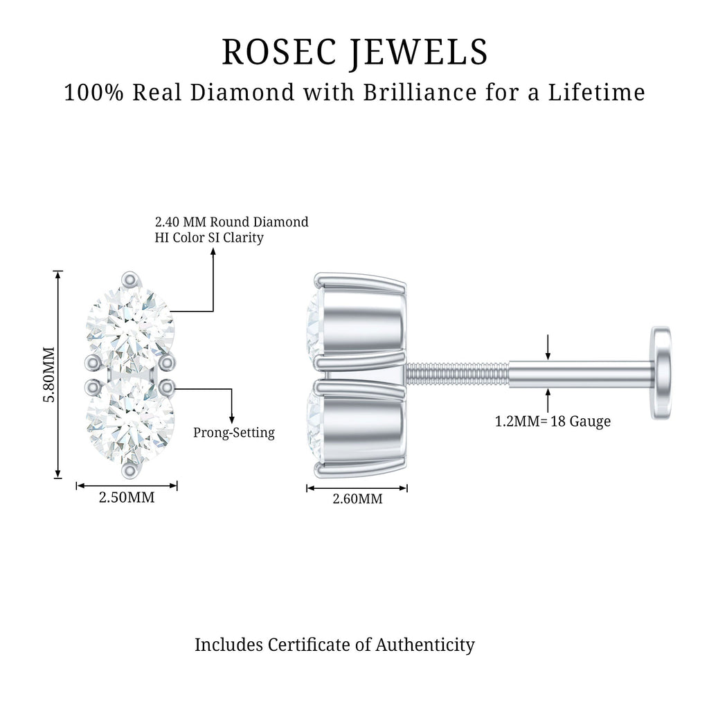 Natural Diamond 2 Stone Earring for Tragus Piercing