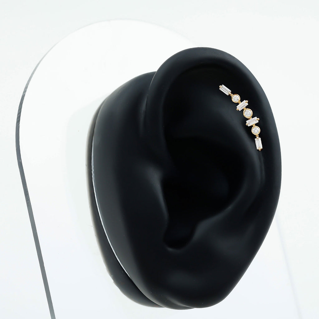 Baguette Moissanite Art Deco Climber Earring for Helix Piercing