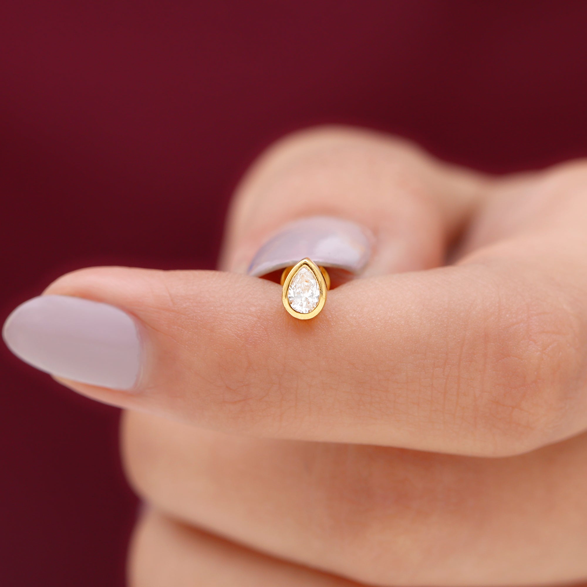 Bezel Set Moissanite Teardrop Stud Earring for Cartilage Piercing