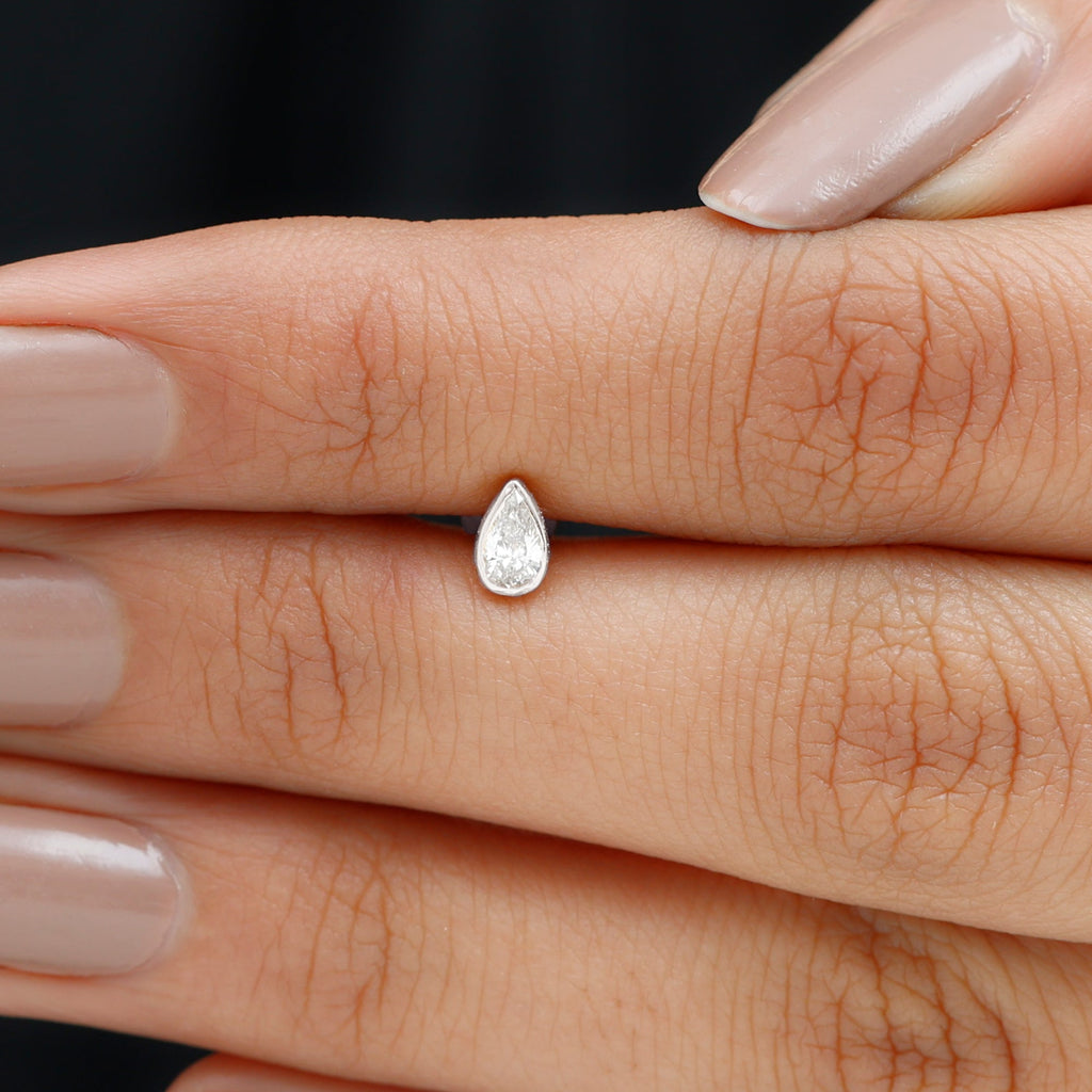 Bezel Set Moissanite Teardrop Stud Earring for Cartilage Piercing