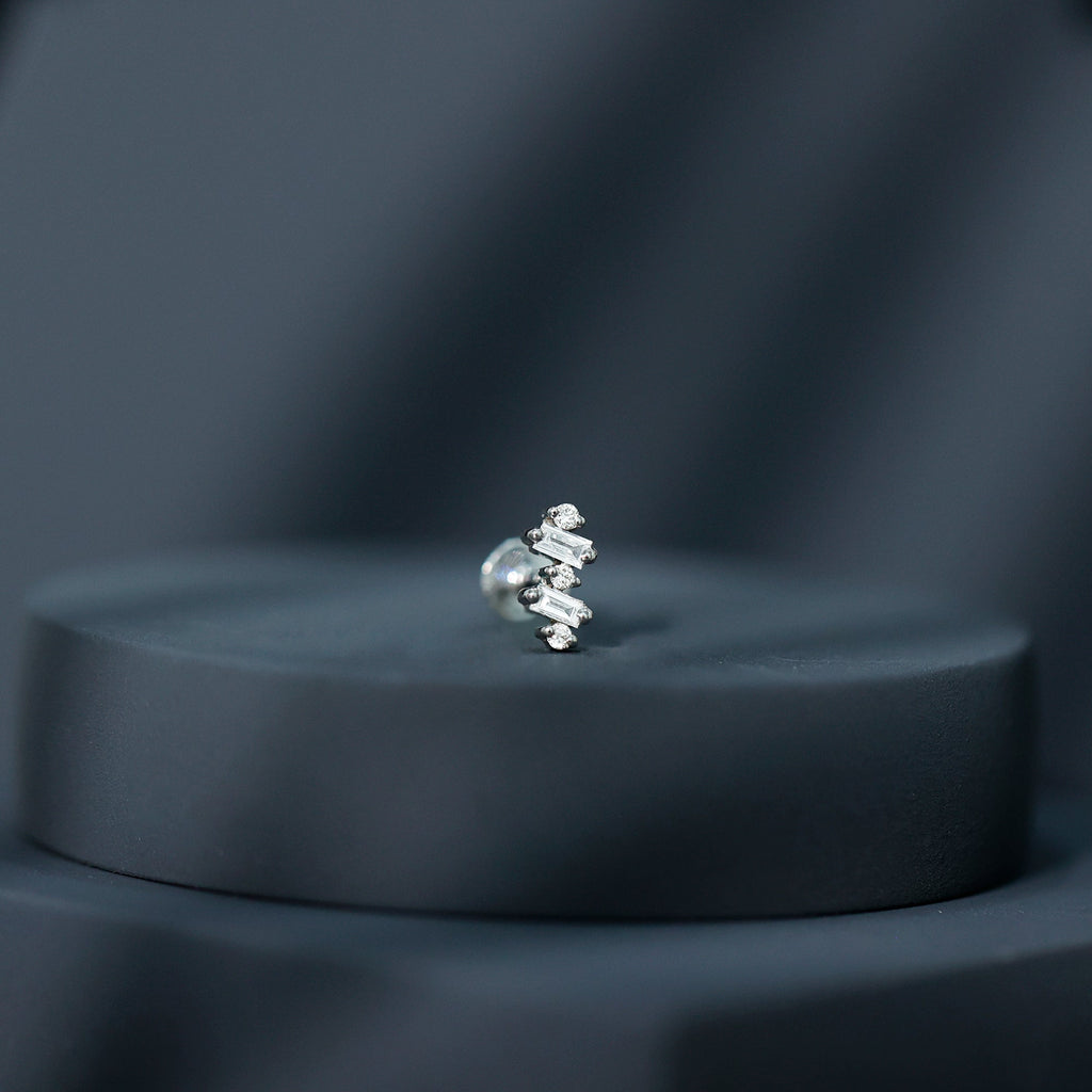 Genuine Baguette Diamond Tragus Earring With Certificate