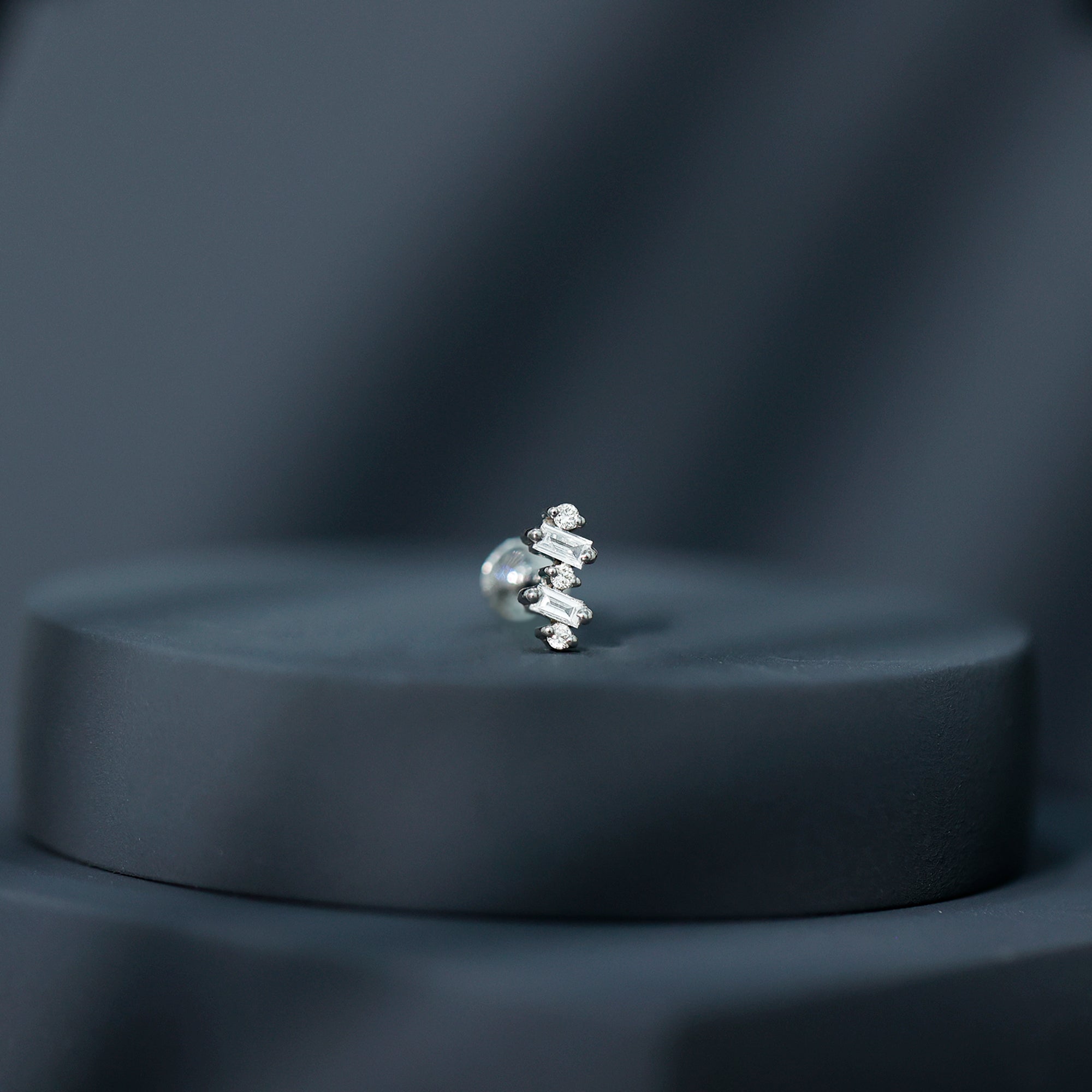 Genuine Baguette Diamond Tragus Earring With Certificate
