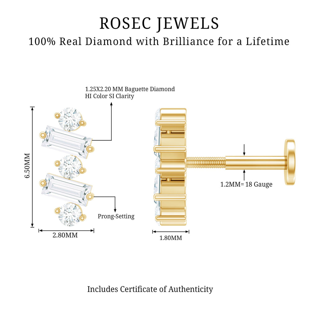 Genuine Baguette Diamond Tragus Earring With Certificate