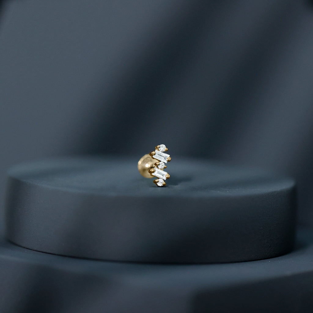 Genuine Baguette Diamond Tragus Earring With Certificate