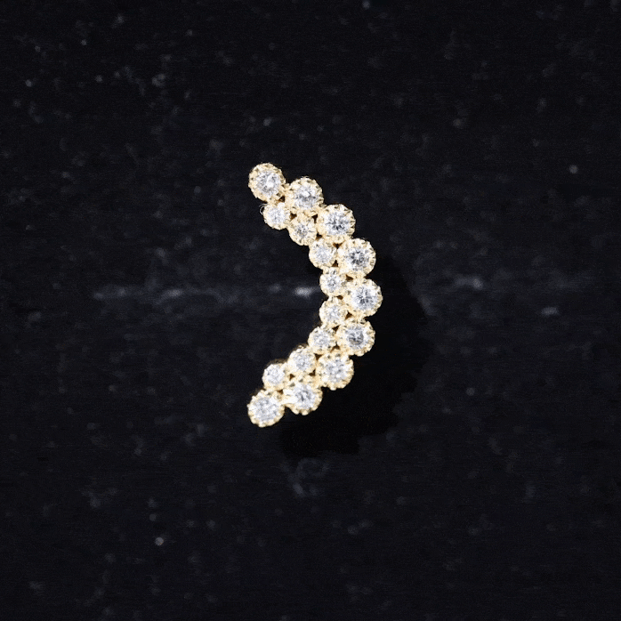 Moissanite Curved Helix Earring in Milgrain Bezel Setting