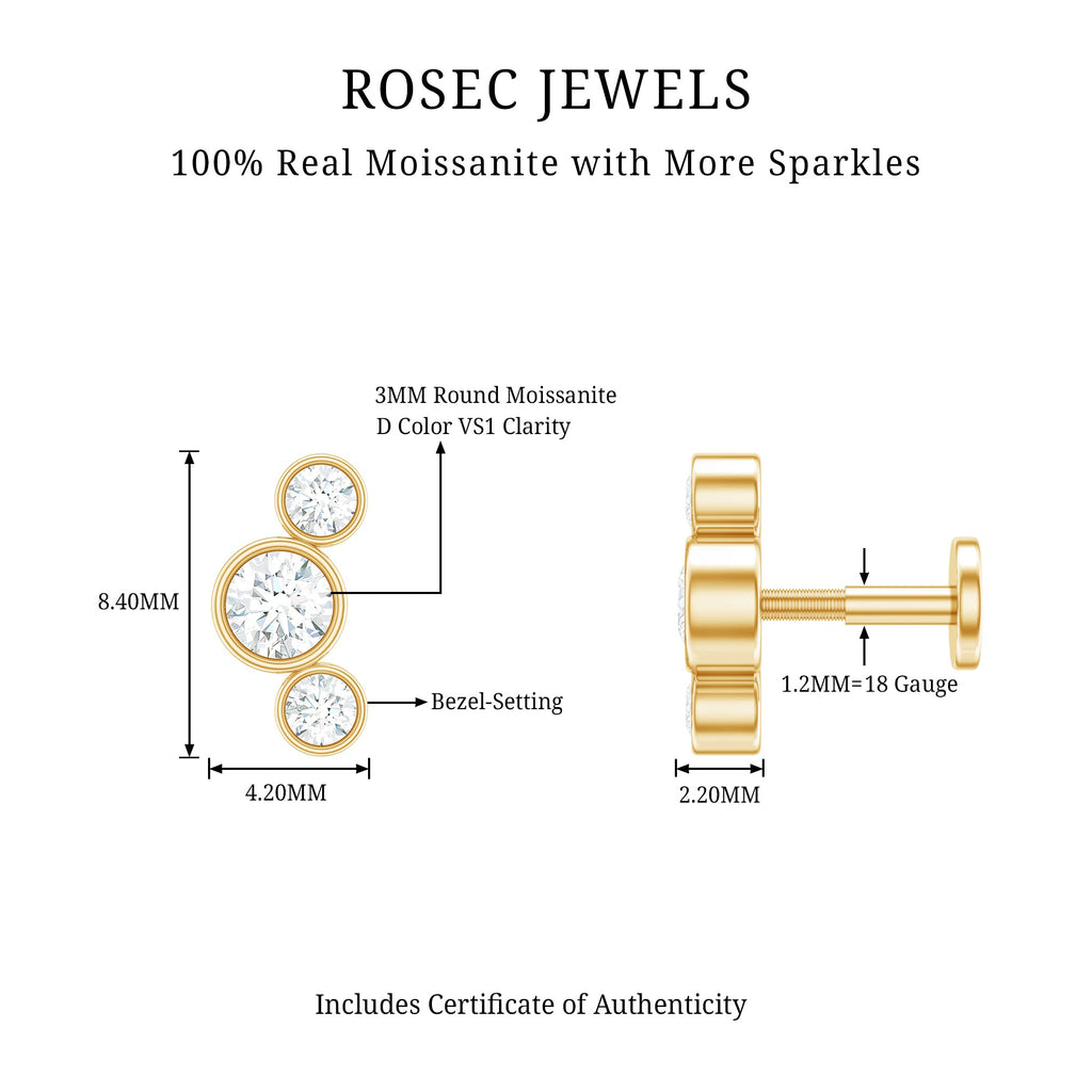 Certified Moissanite Three Stone Crawler Helix Earring