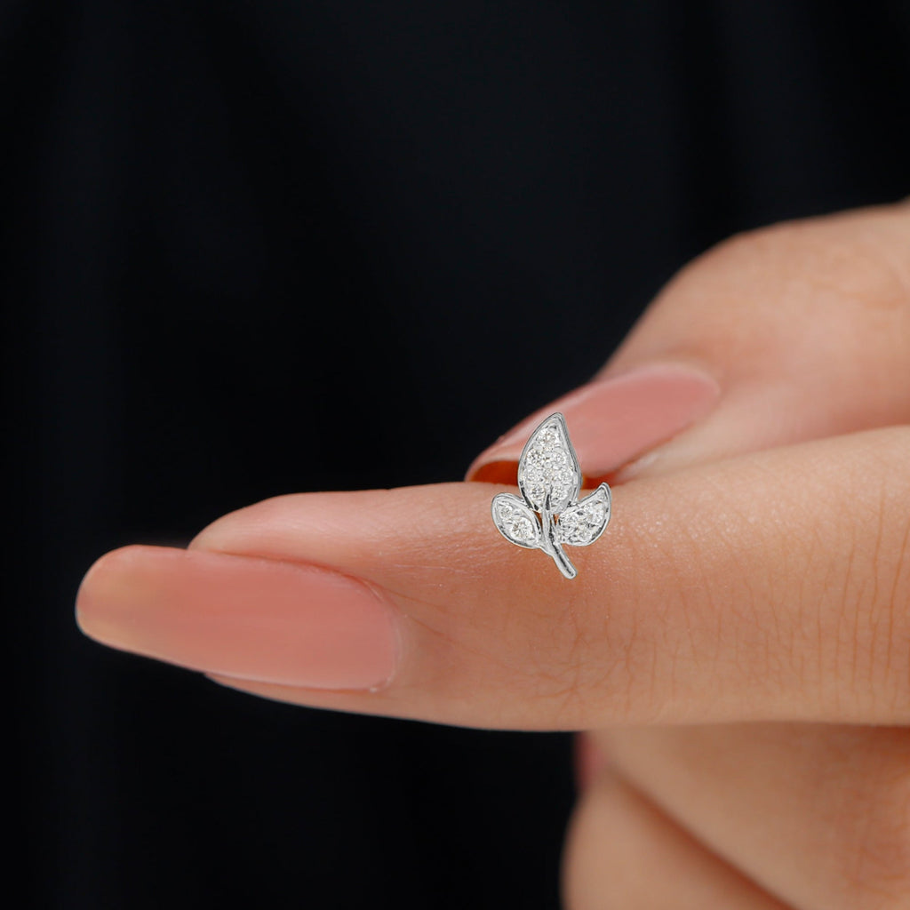 Dainty Moissanite Leaf Earring for Cartilage Piercing