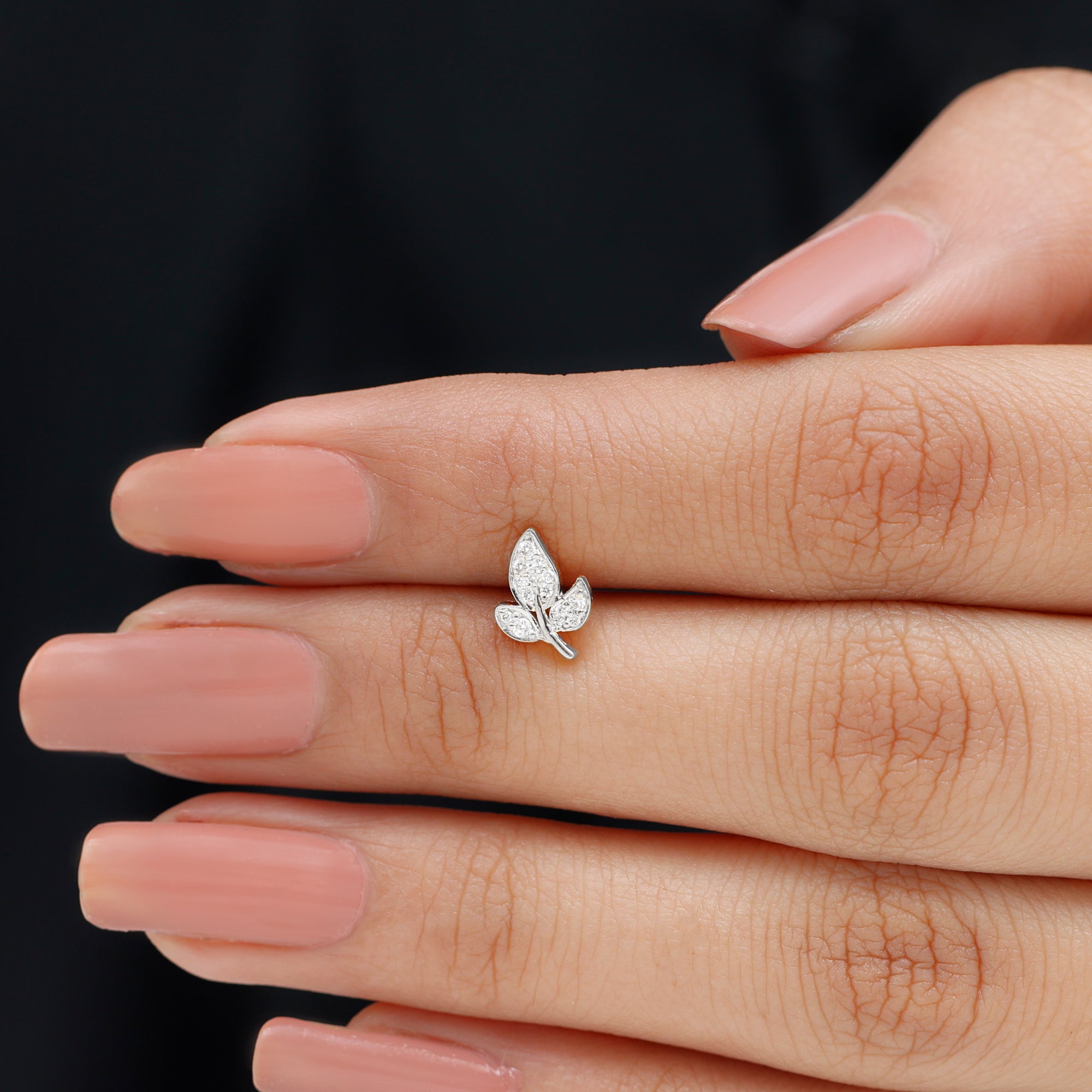 Dainty Moissanite Leaf Earring for Cartilage Piercing