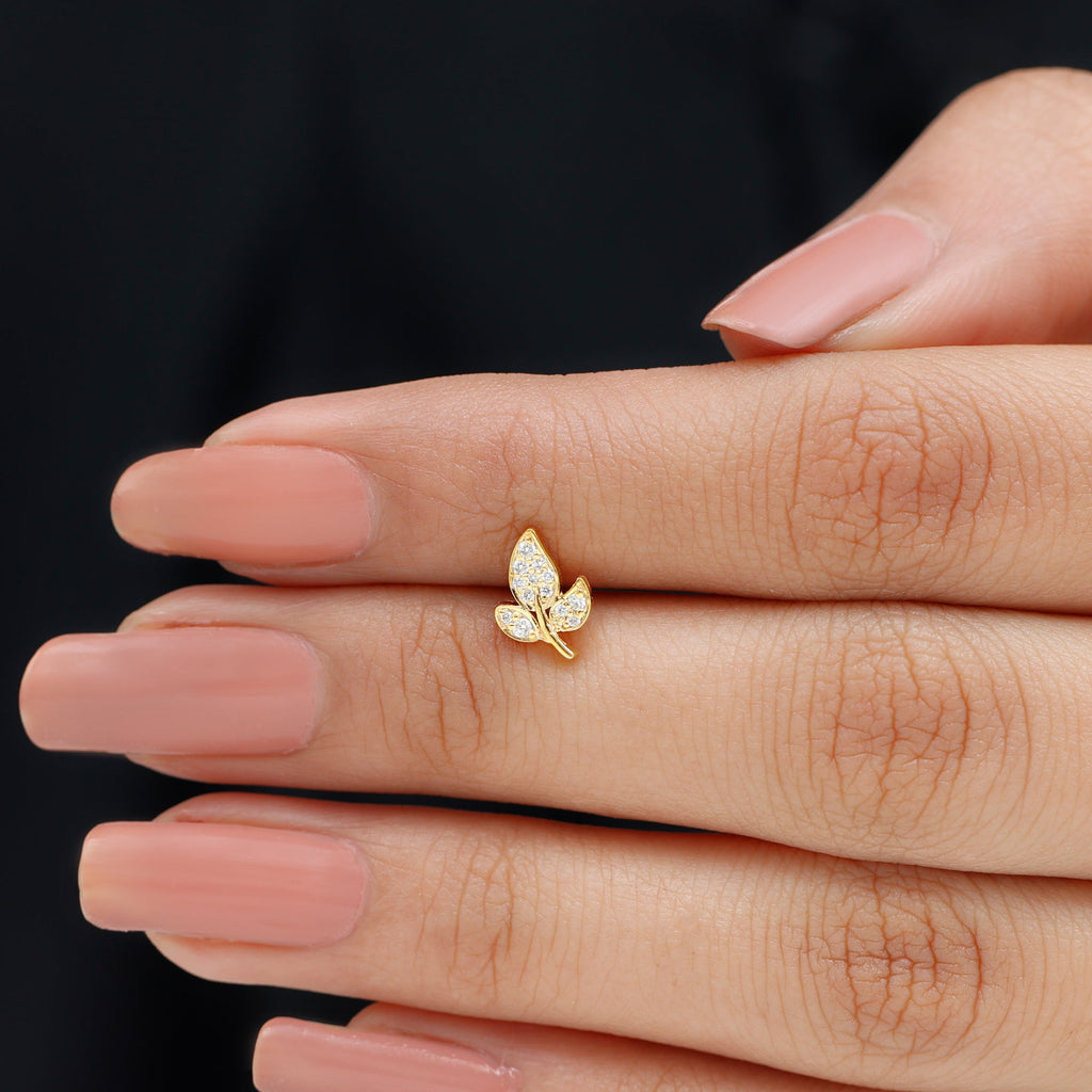 Dainty Moissanite Leaf Earring for Cartilage Piercing