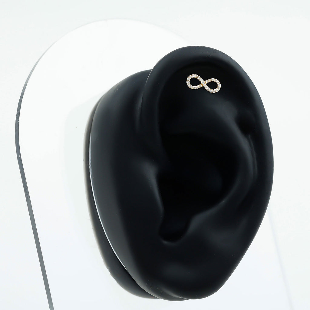 Round Diamond Infinity Earring for Cartilage Piercing