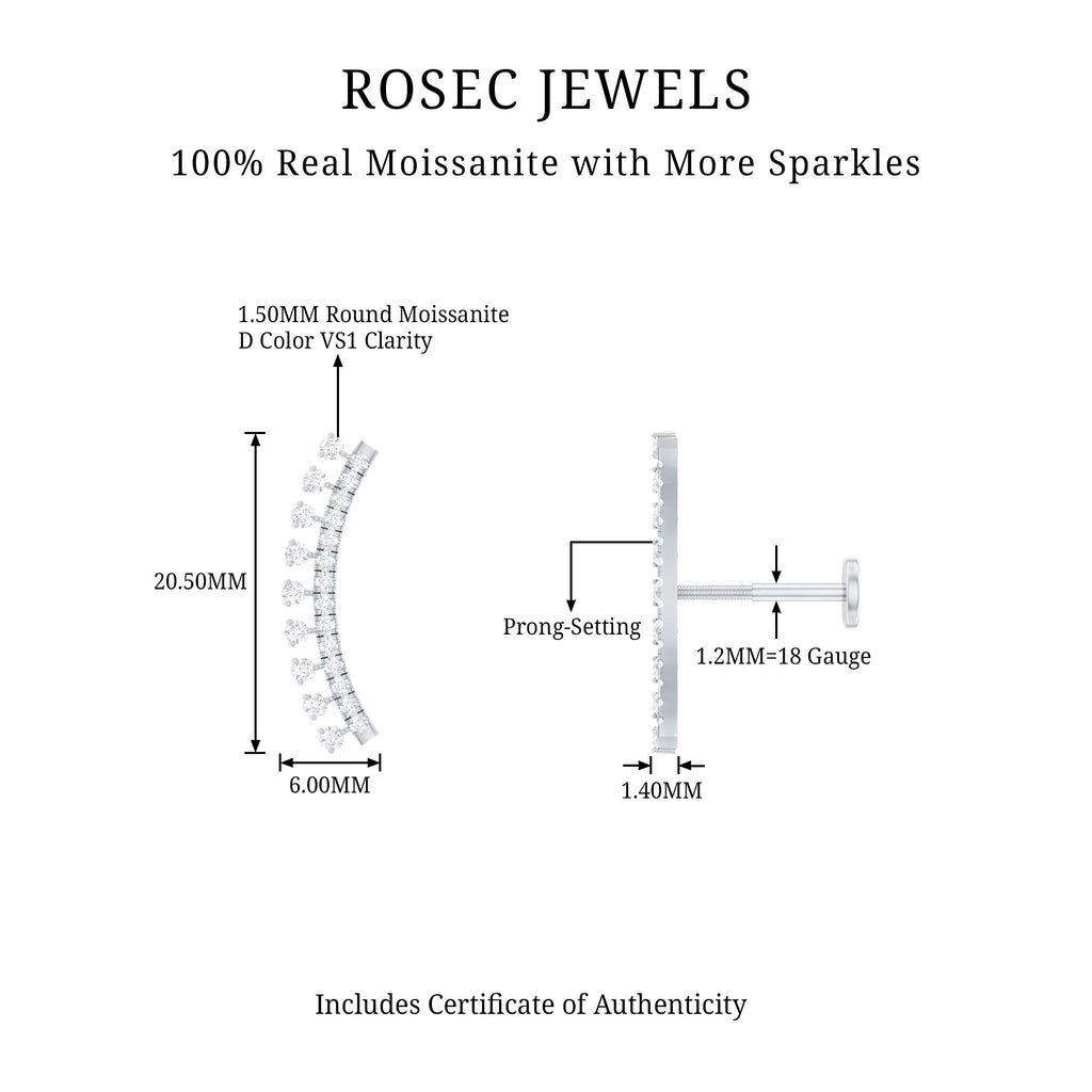Certified Moissanite Curved Crawler Earring