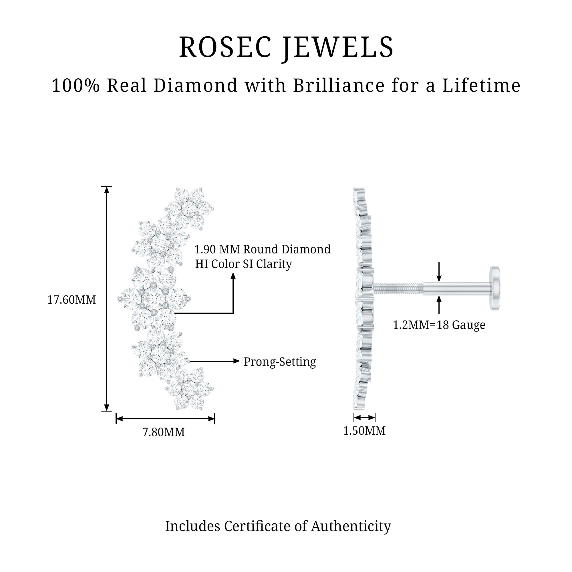 Diamond Flower Ear Crawler Earring