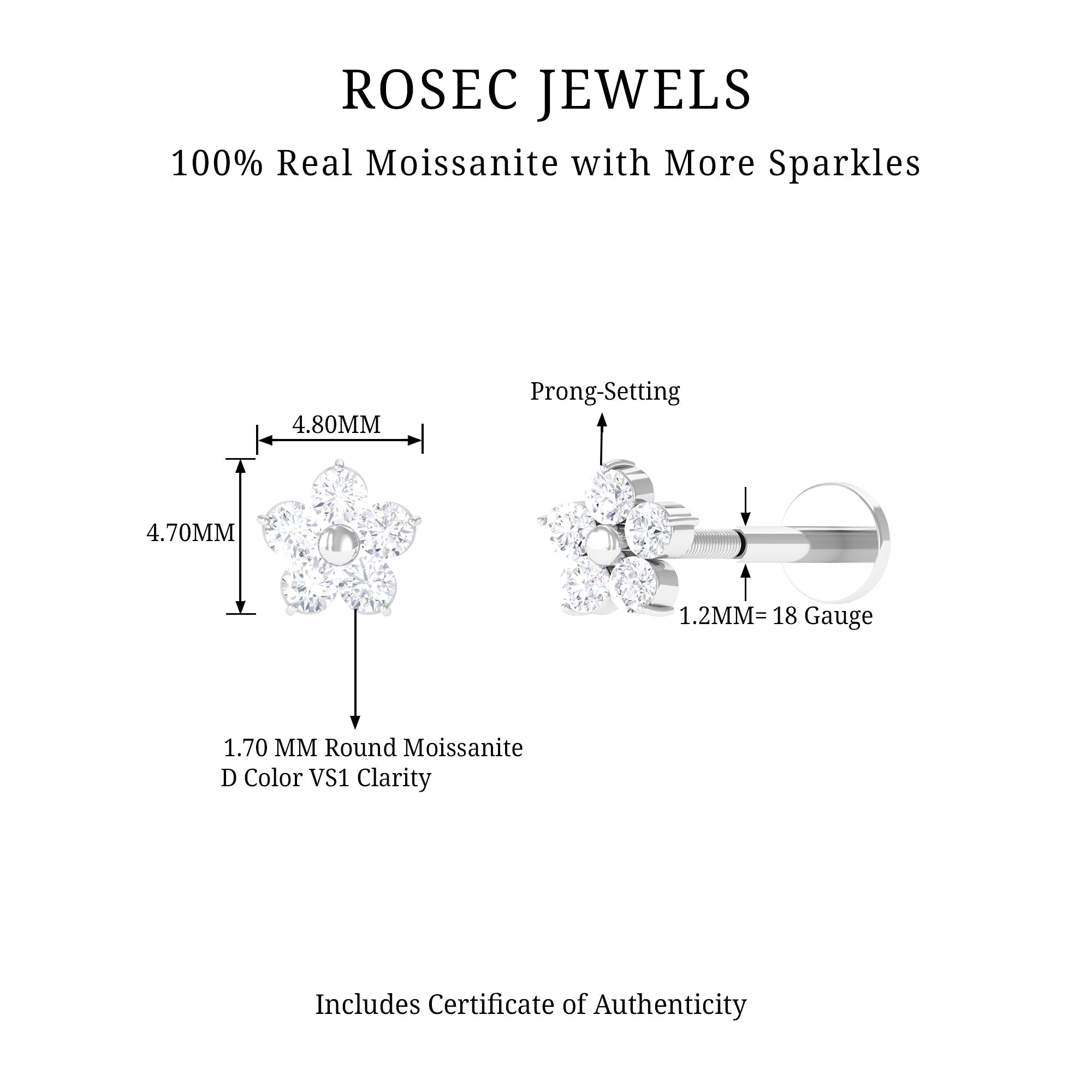 Round Moissanite Simple Flower Earring for Conch Piercing