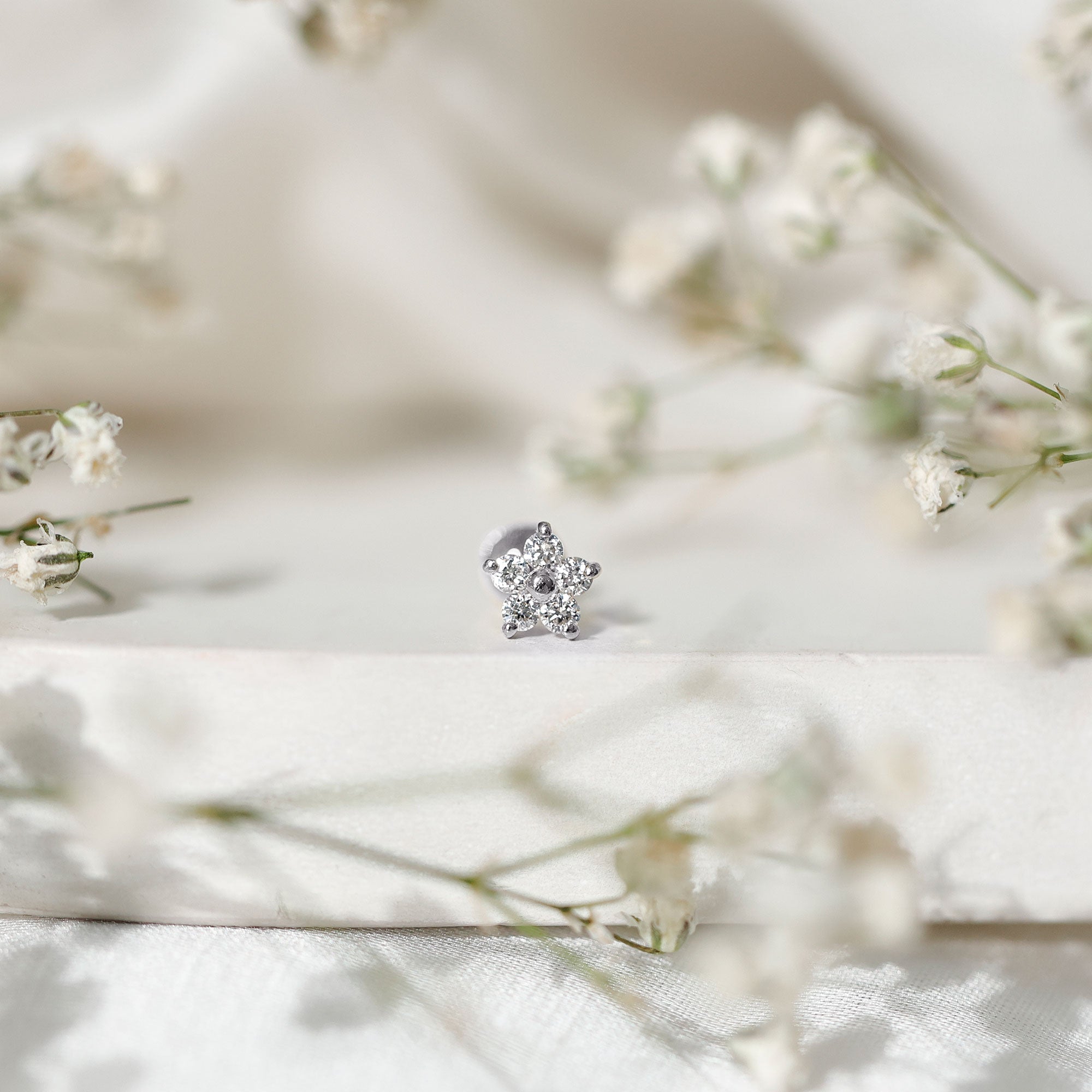 Round Moissanite Simple Flower Earring for Conch Piercing