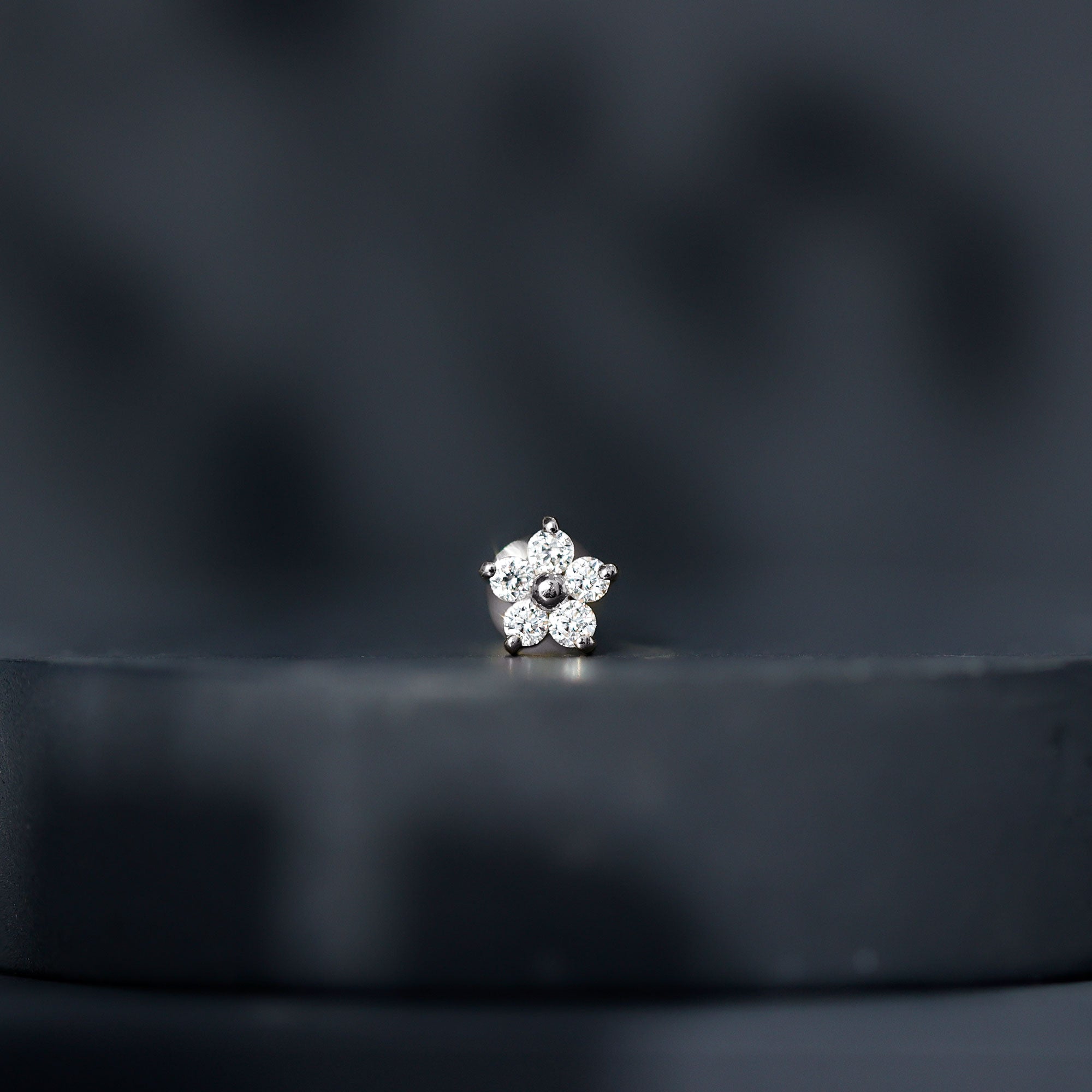 Round Moissanite Simple Flower Earring for Conch Piercing