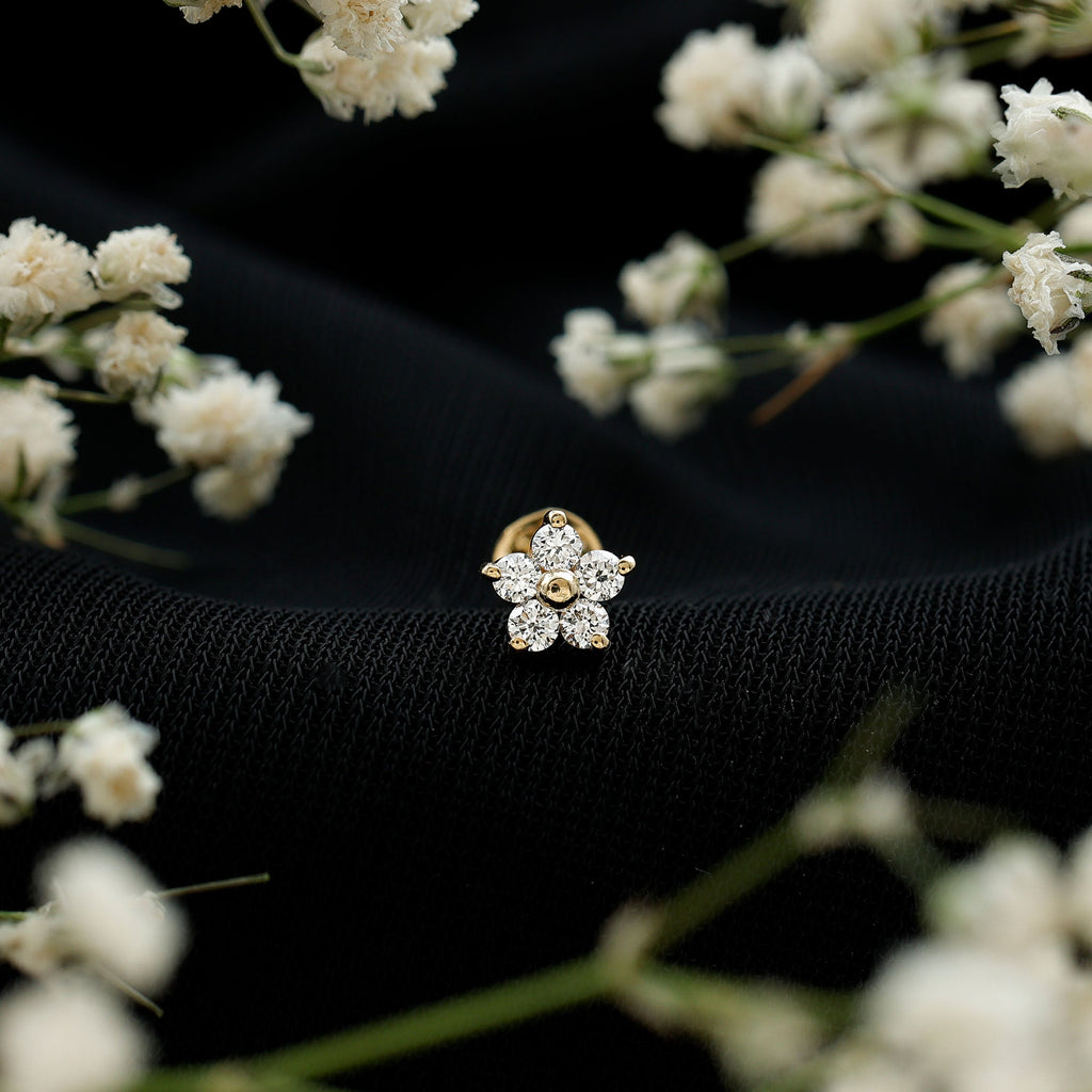 Round Moissanite Simple Flower Earring for Conch Piercing