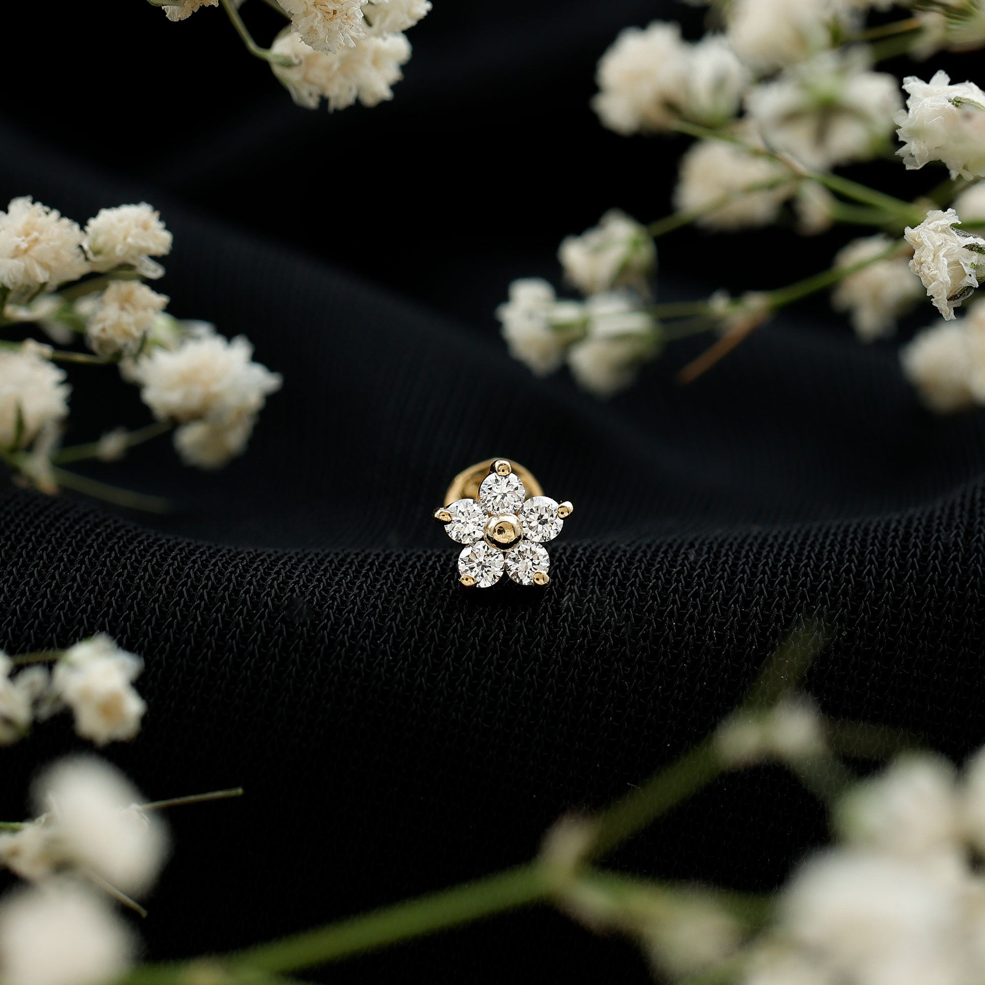 Round Moissanite Simple Flower Earring for Conch Piercing