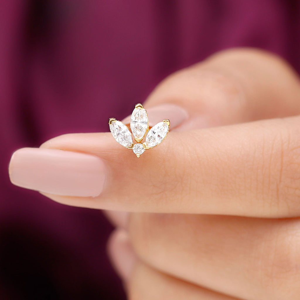 Marquise Diamond Lotus Flower Earring for Helix Piercing