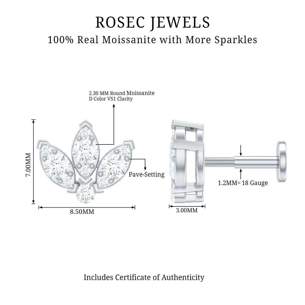 Certified Moissanite Lotus Earring for Cartilage Piercing