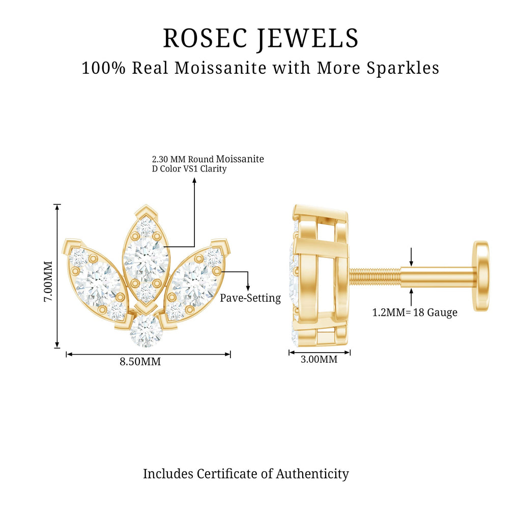 Certified Moissanite Lotus Earring for Cartilage Piercing